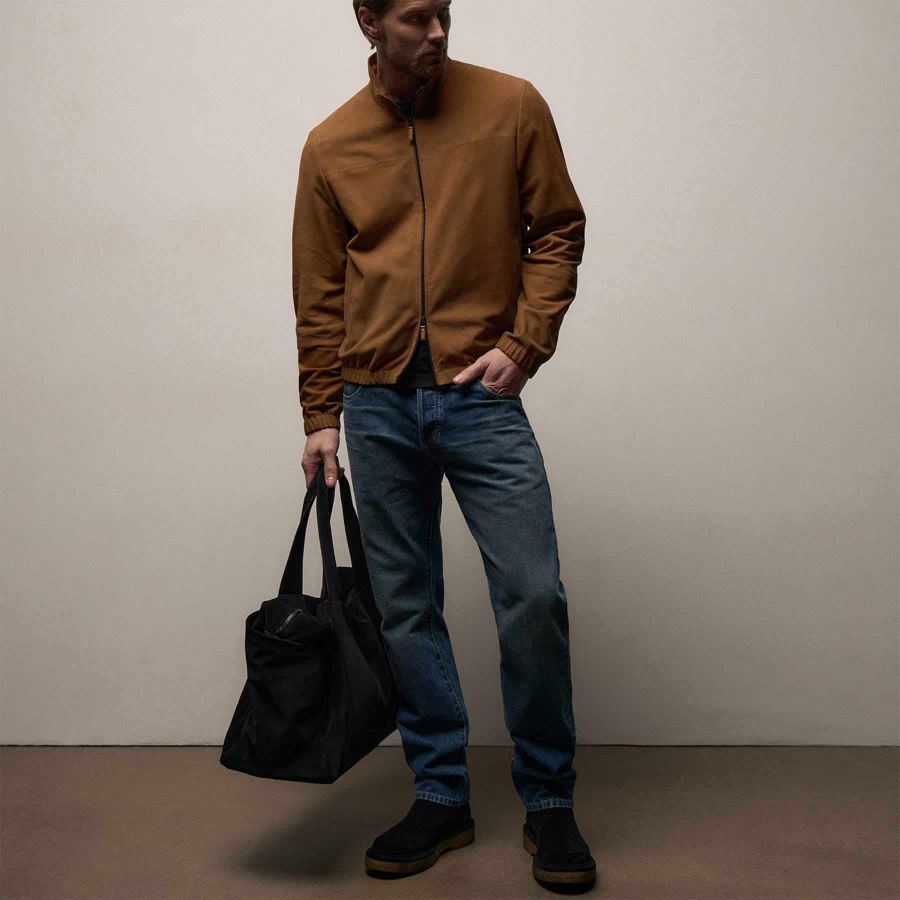 Perforated Suede Sport Jacket - Gingerbread