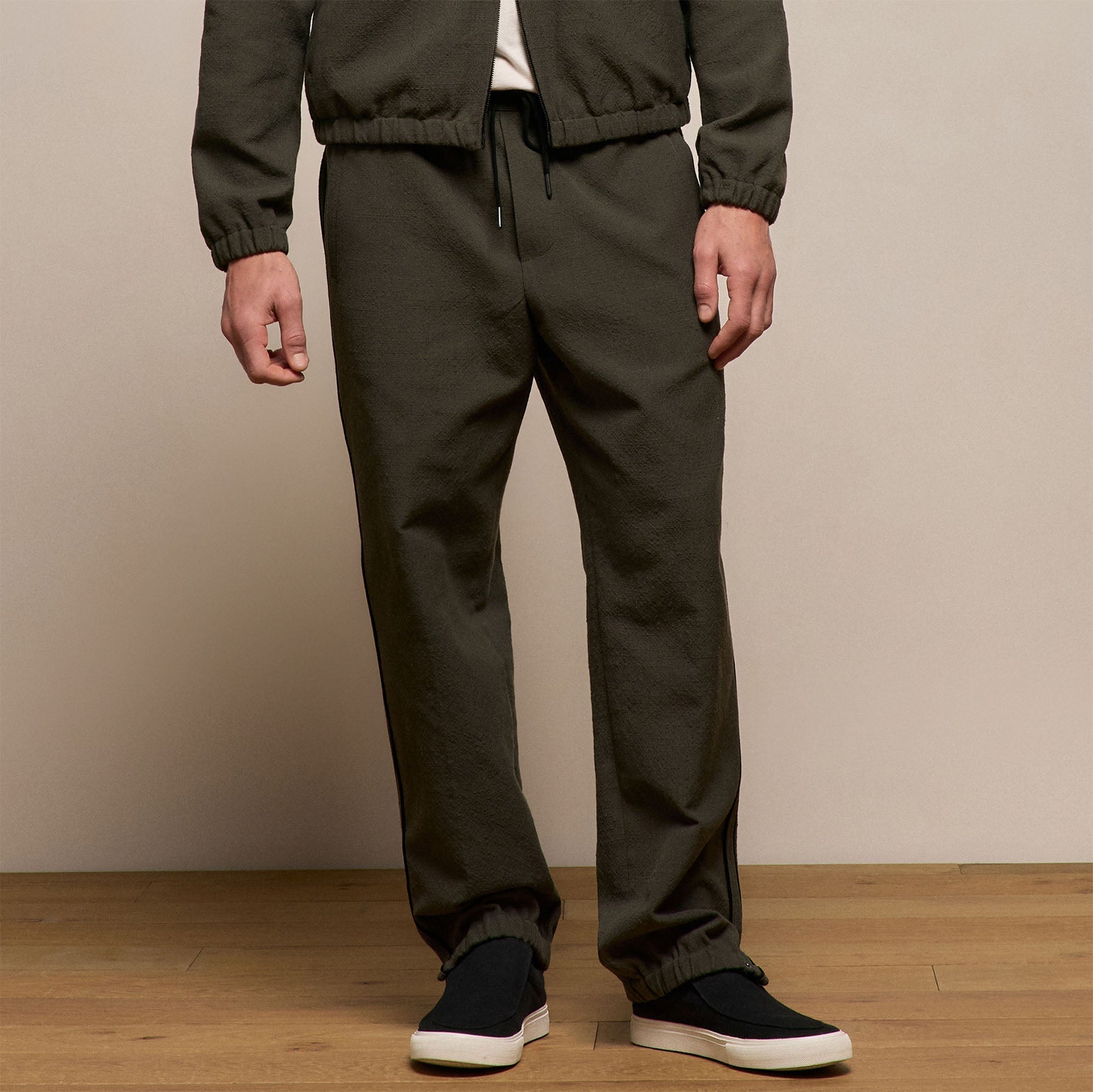 Suede Trimmed Track Pant - Dark Olive/Black