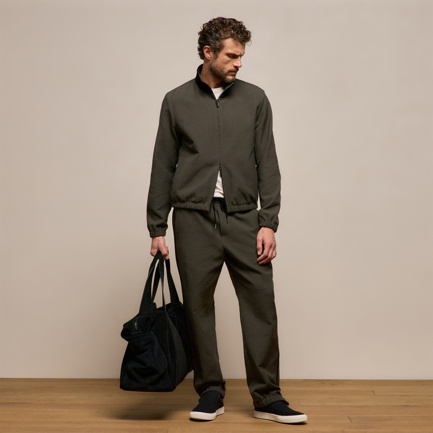 Suede Trimmed Track Pant - Dark Olive/Black