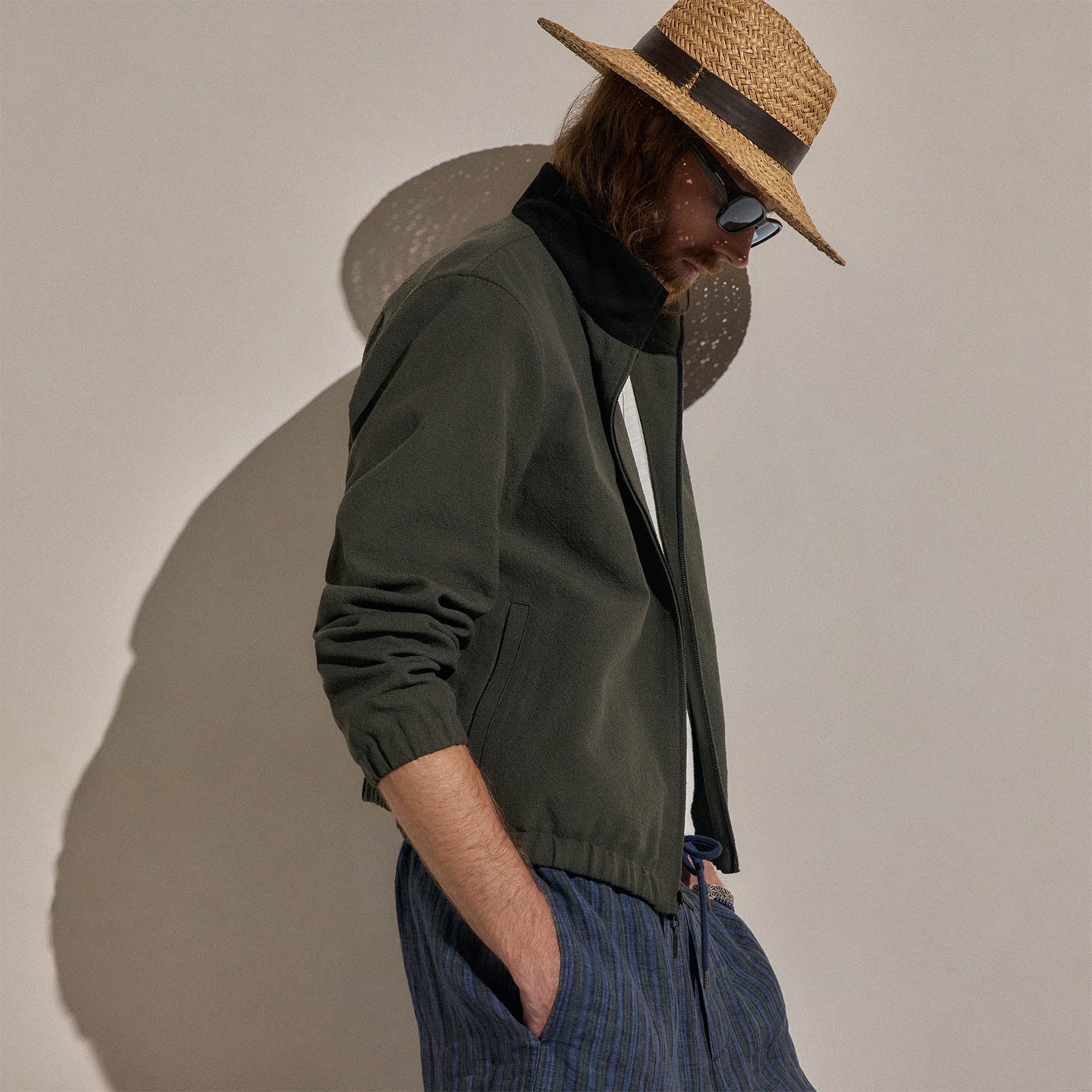 Suede Trimmed Track Jacket - Dark Olive/Black