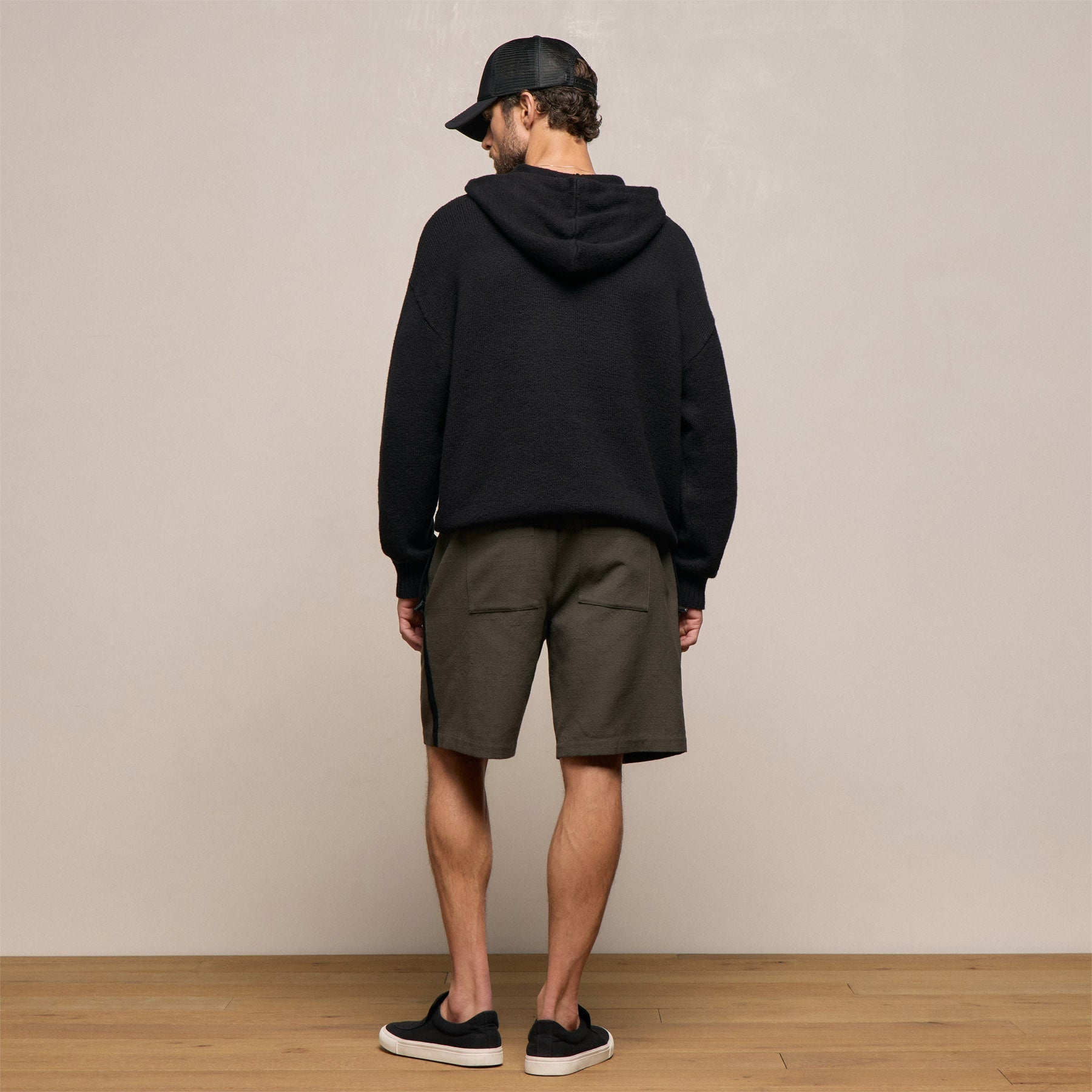Suede Trimmed Track Short - Dark Olive/Black