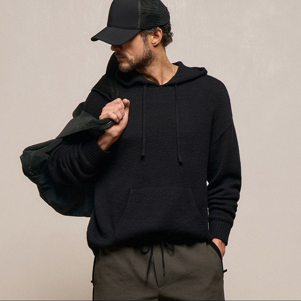 Stretch Cotton Hoodie - Black