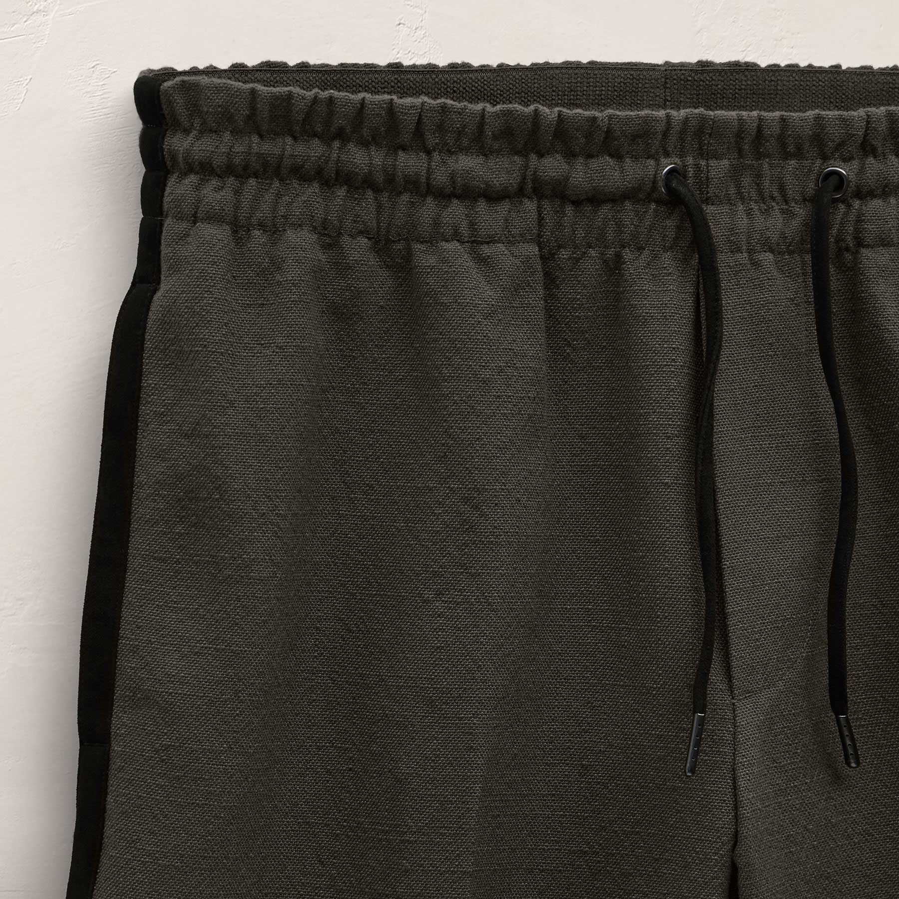 Suede Trimmed Track Short - Dark Olive/Black