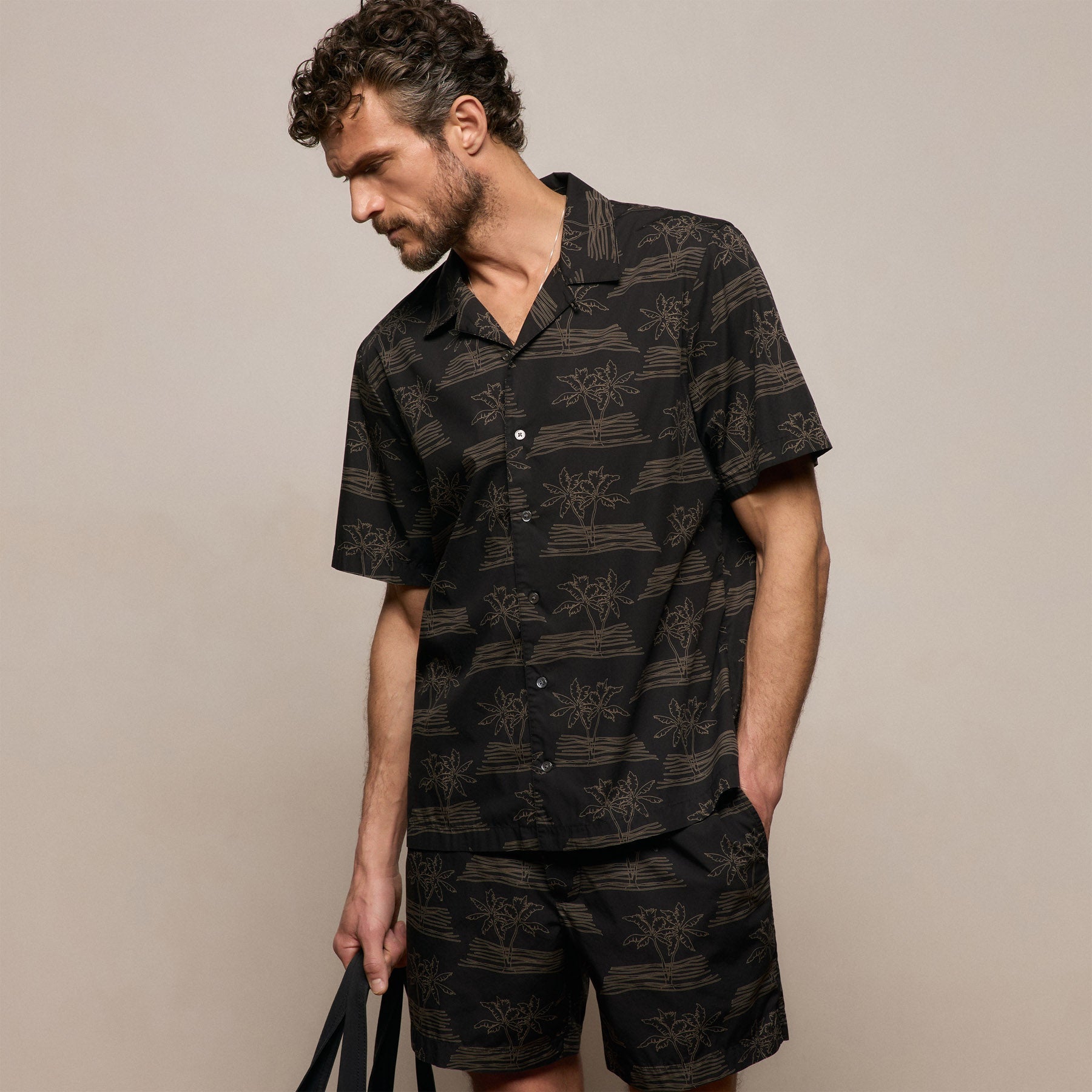 Palm Printed Shirt - Black/Light Olive Pigment