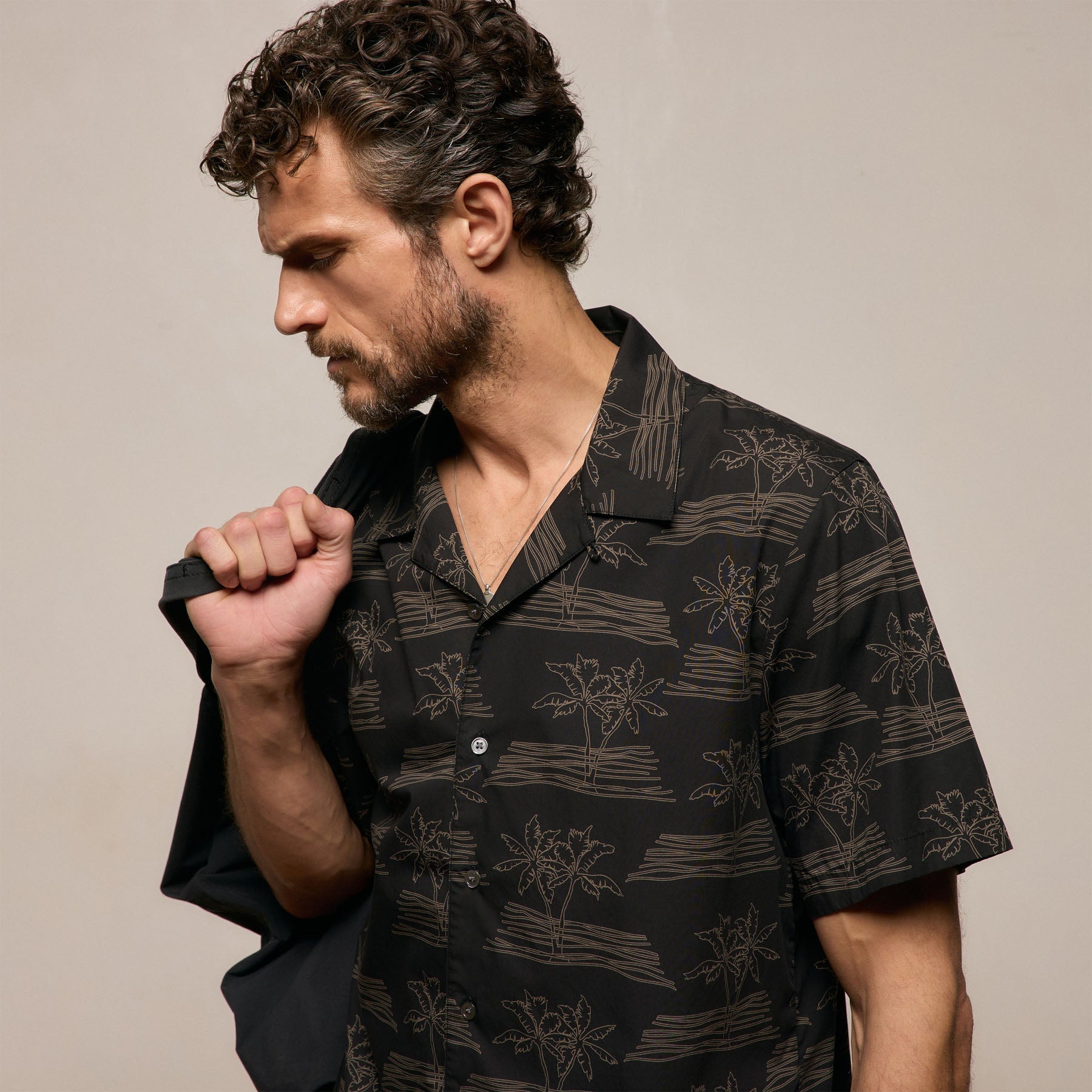 Palm Printed Shirt - Black/Light Olive Pigment