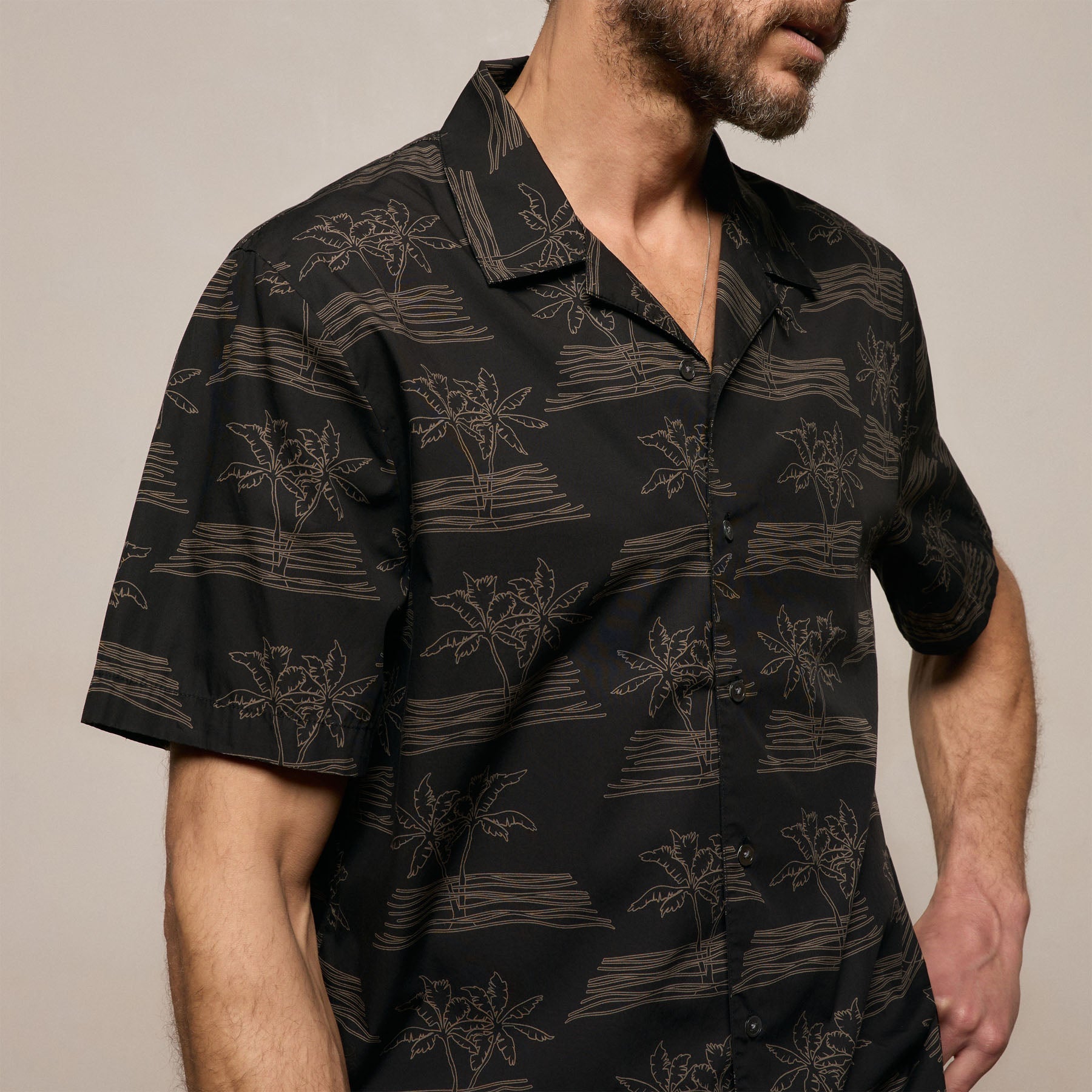 Palm Printed Shirt - Black/Light Olive Pigment