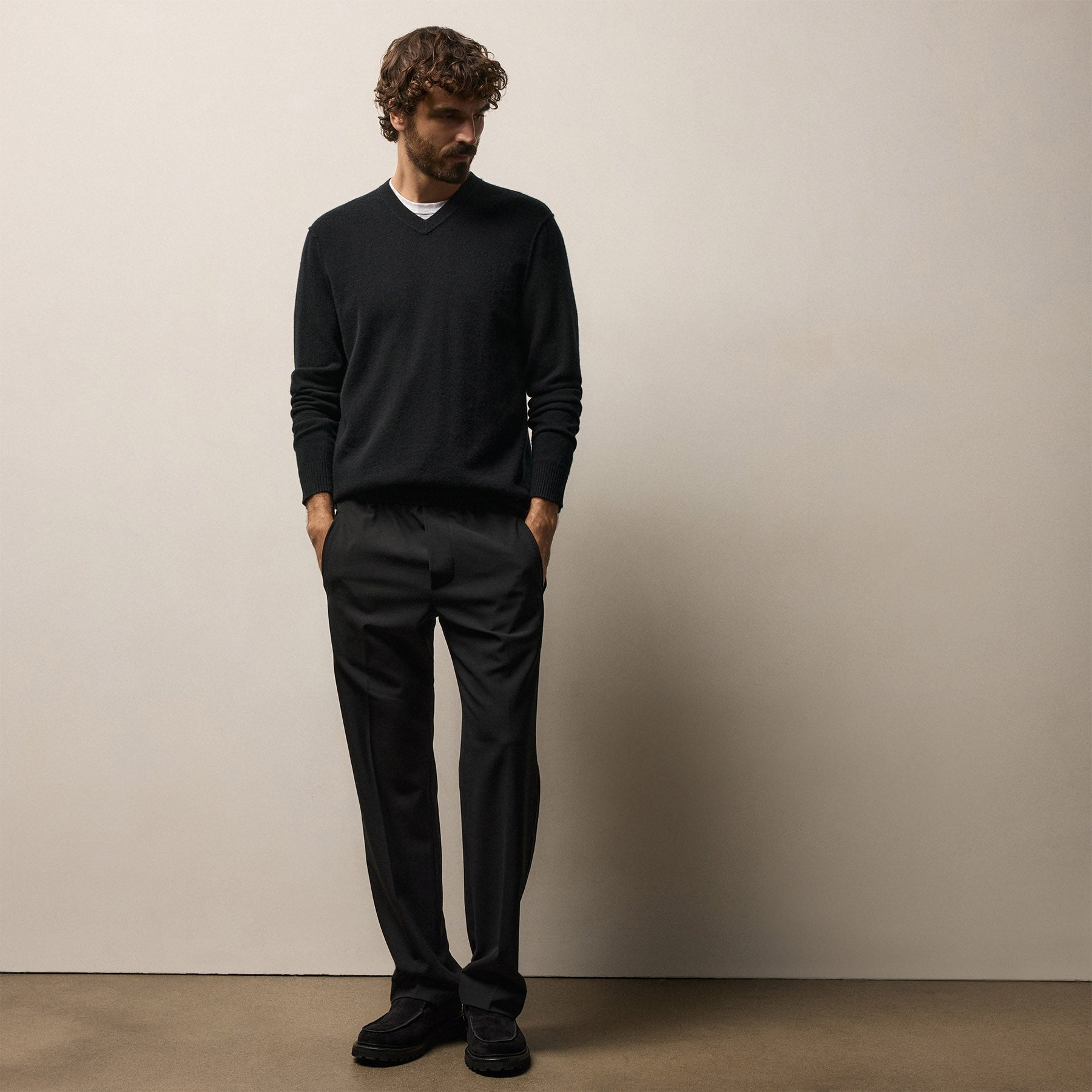 Contrast Trimmed Wool Stretch Trouser - Black