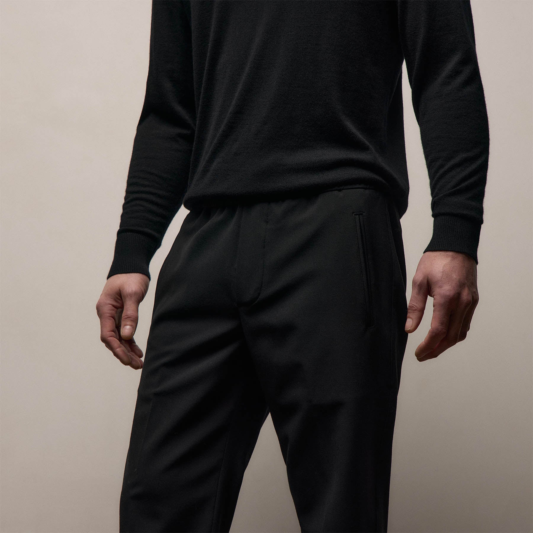 Wool Stretch Pull On Trouser - Black