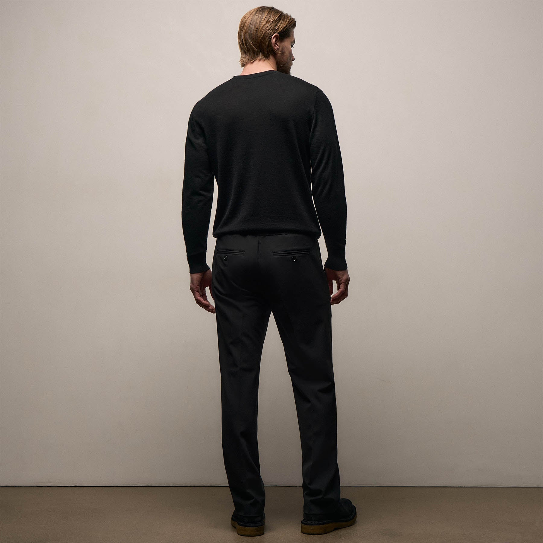 Wool Stretch Pull On Trouser - Black