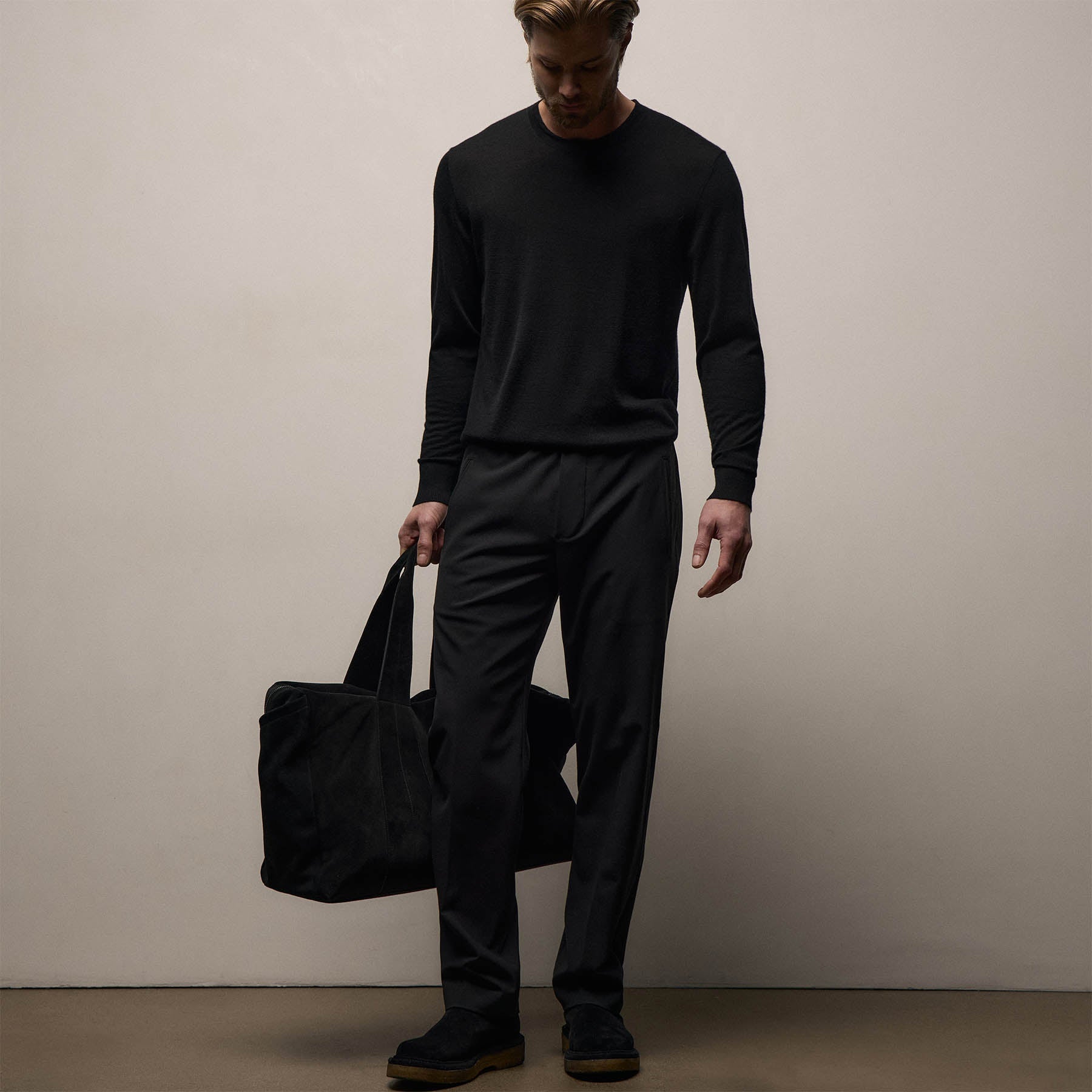 Wool Stretch Pull On Trouser - Black