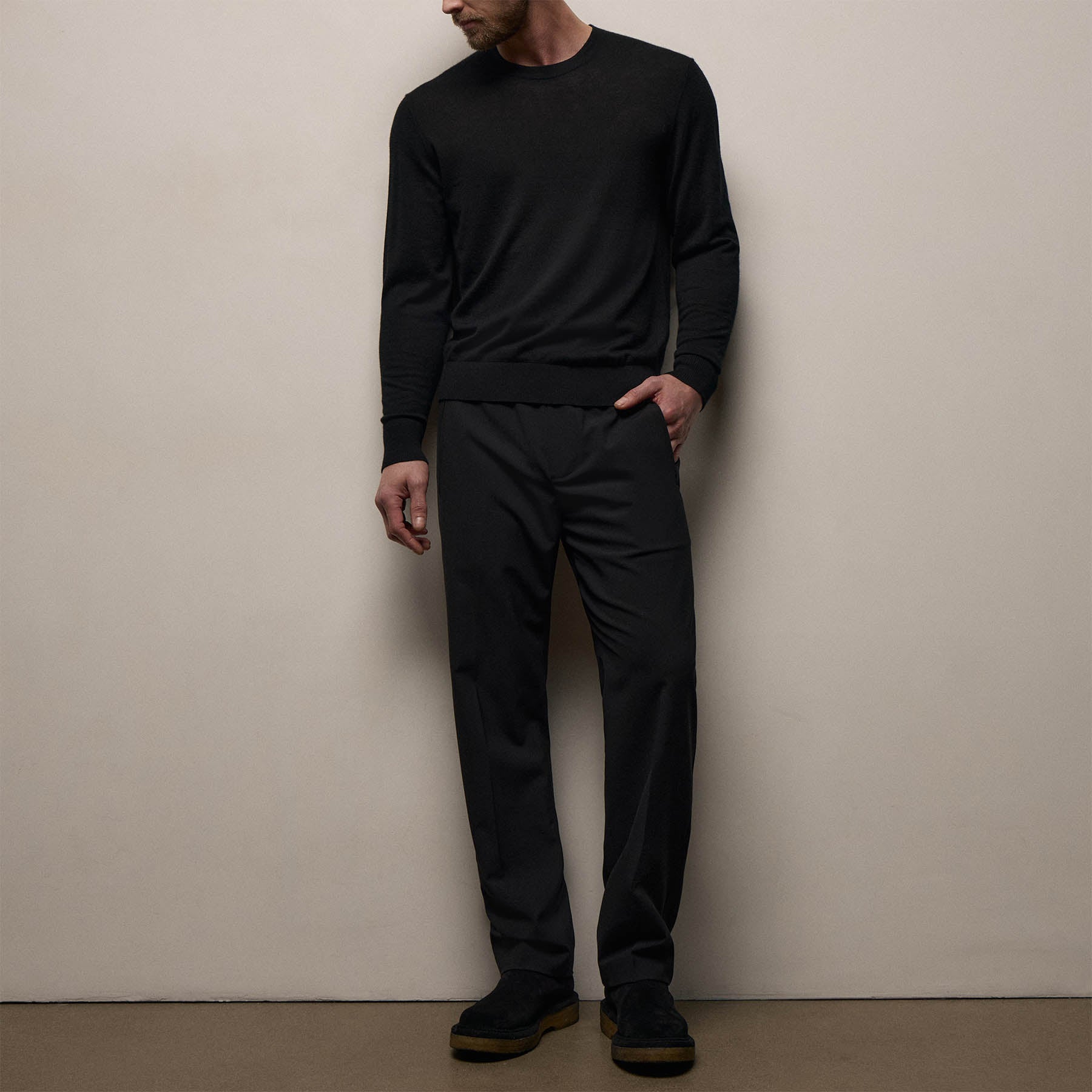 Wool Stretch Pull On Trouser - Black