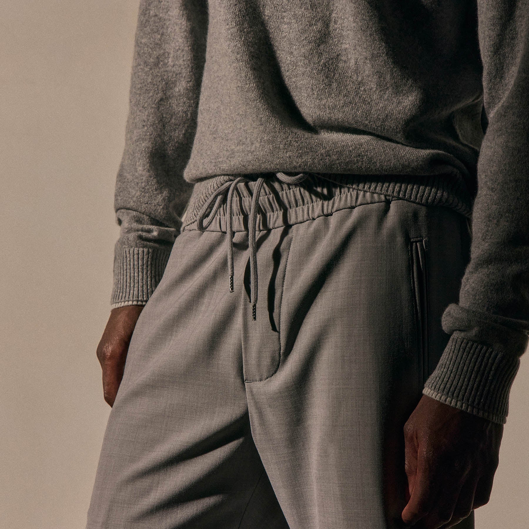 Wool Stretch Pull On Trouser - Heather Grey
