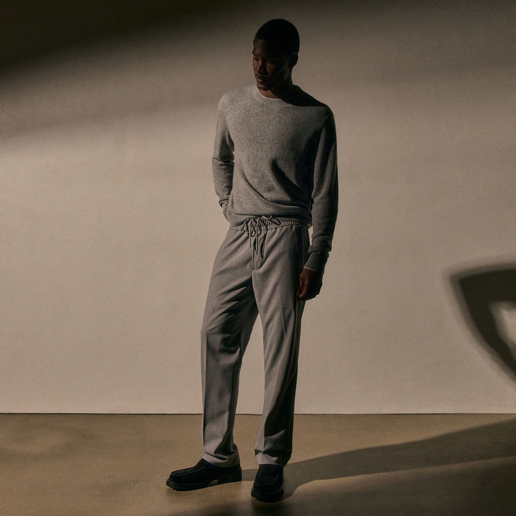 Wool Stretch Pull On Trouser - Heather Grey