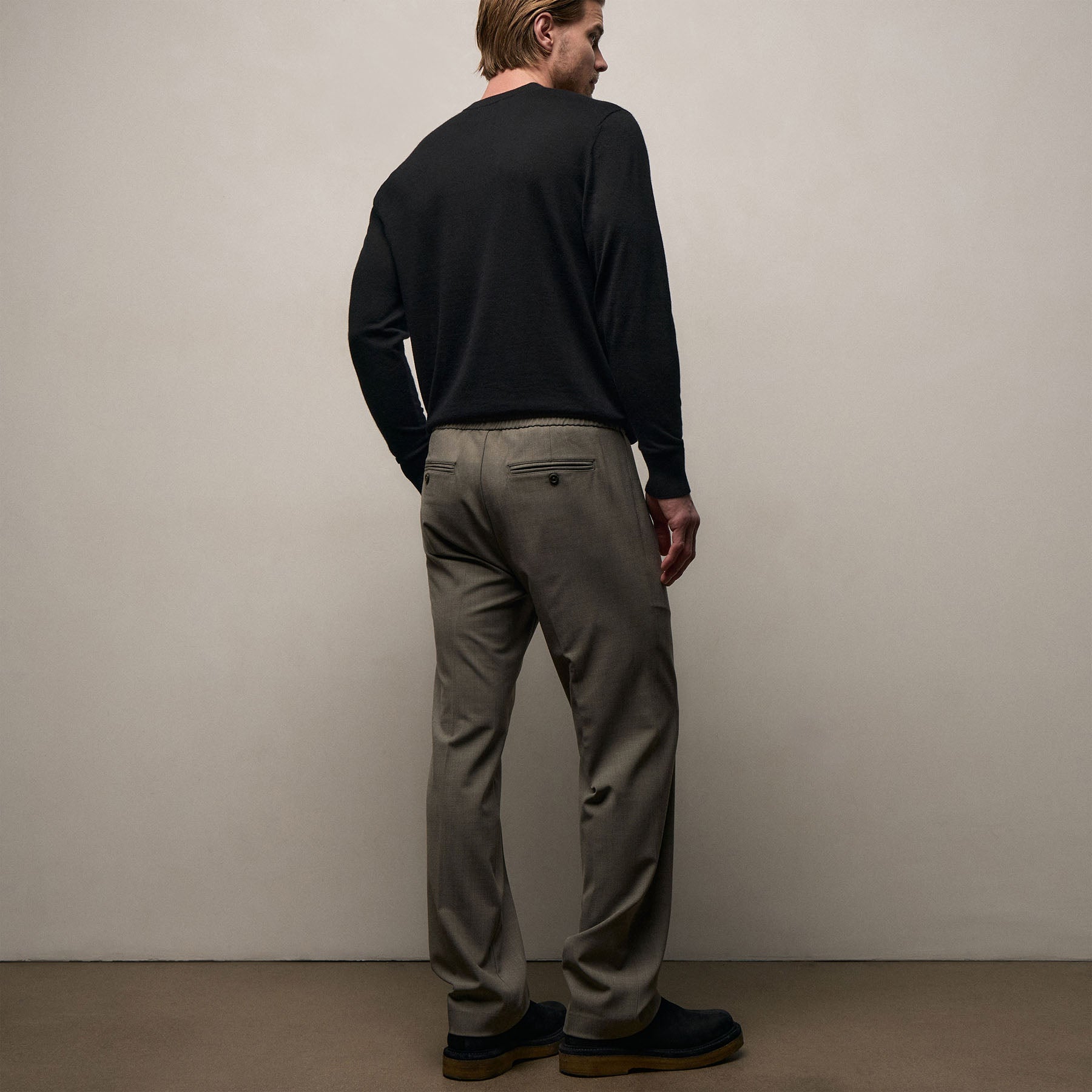 Wool Stretch Pull On Trouser - Light Olive