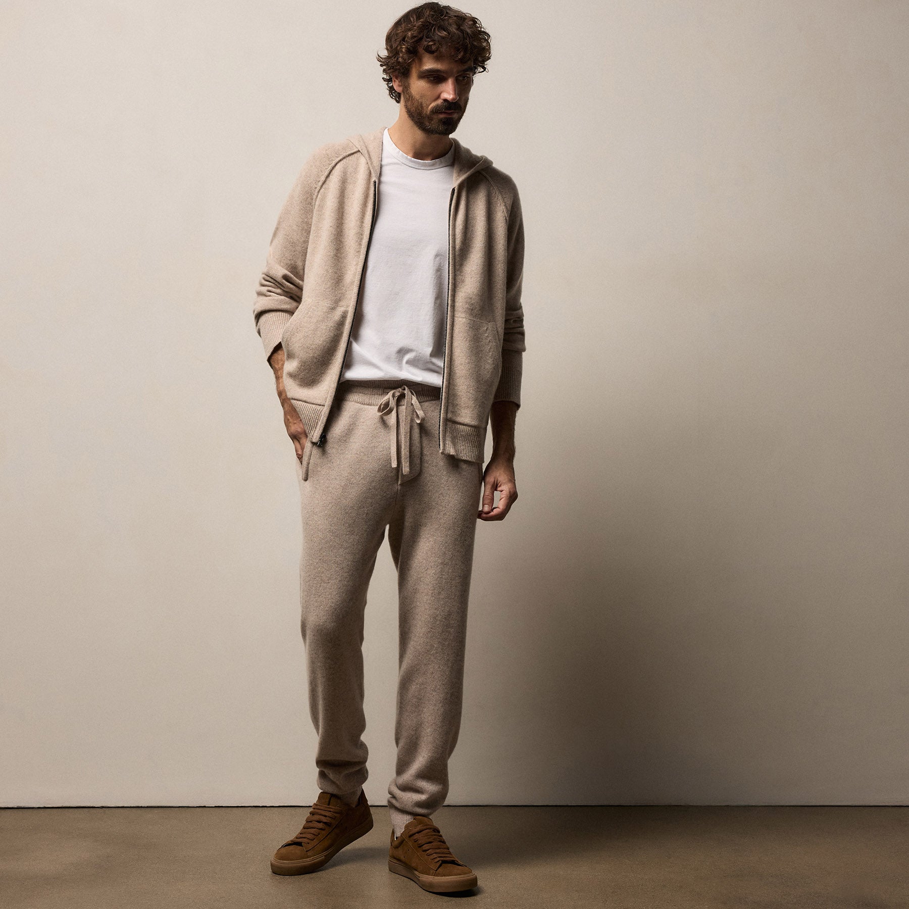 Recycled Cashmere Track Pant With Pockets - Stone