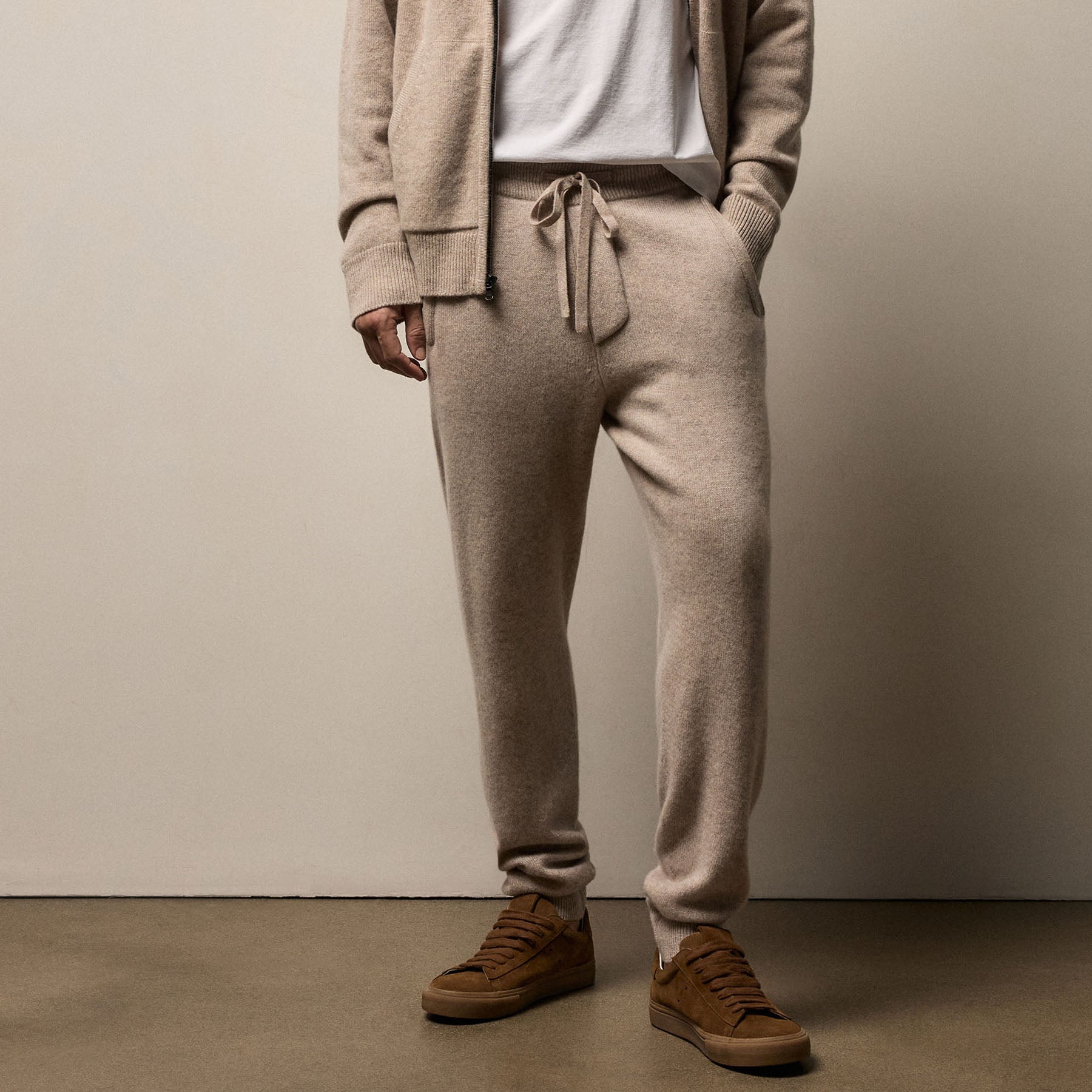 Recycled Cashmere Track Pant With Pockets - Stone