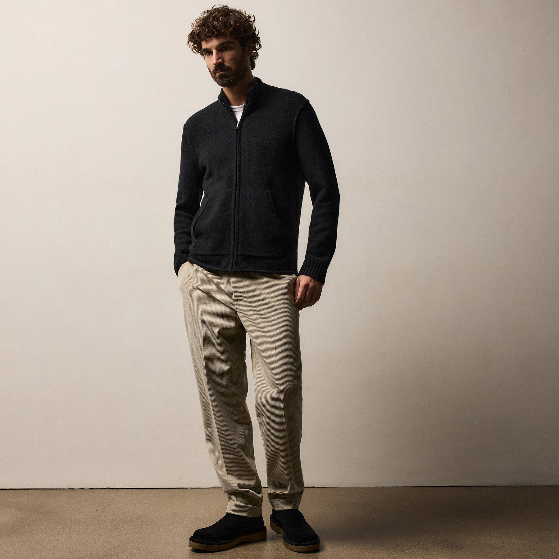 Recycled Cashmere Full Zip Sweater - Black