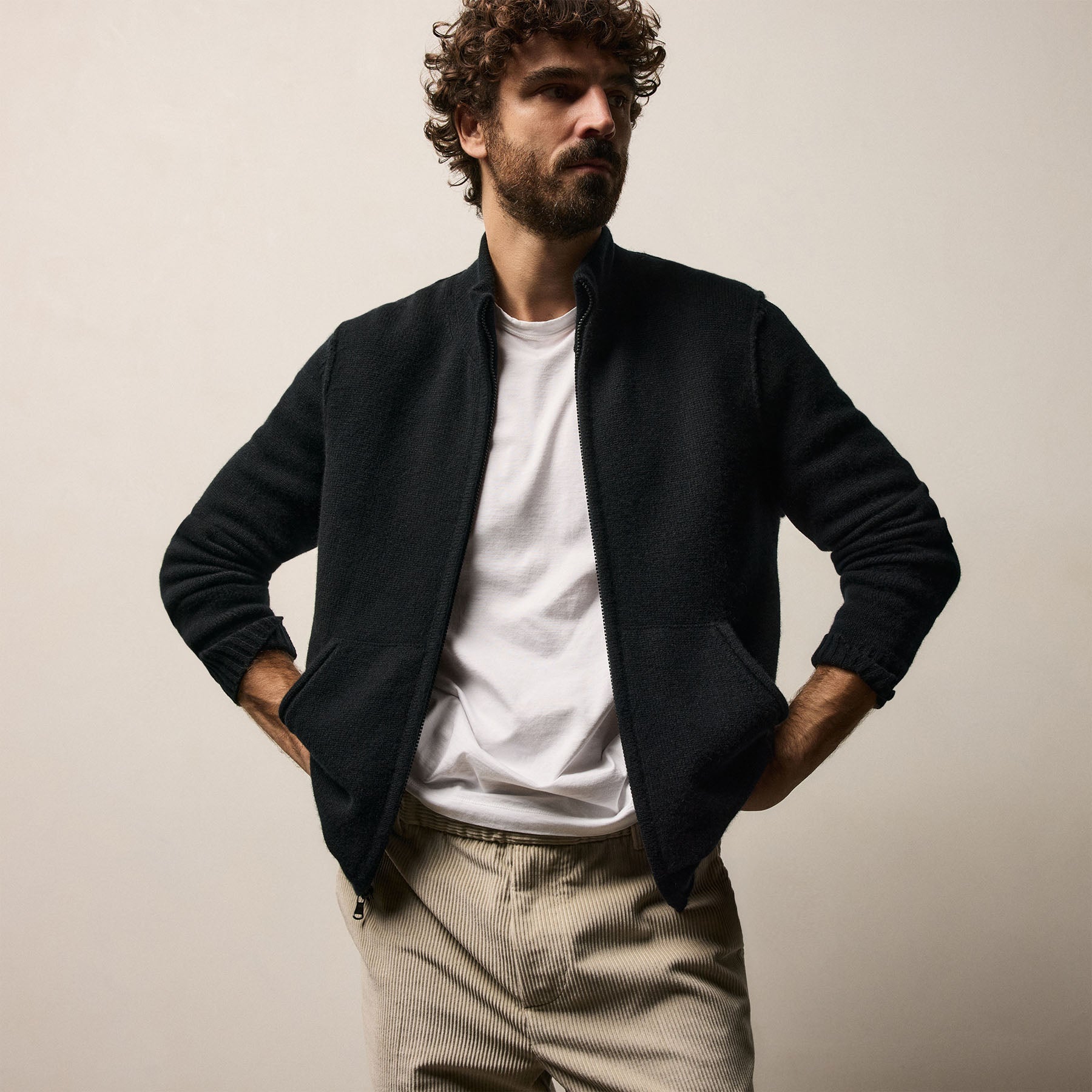 Recycled Cashmere Full Zip Sweater - Black