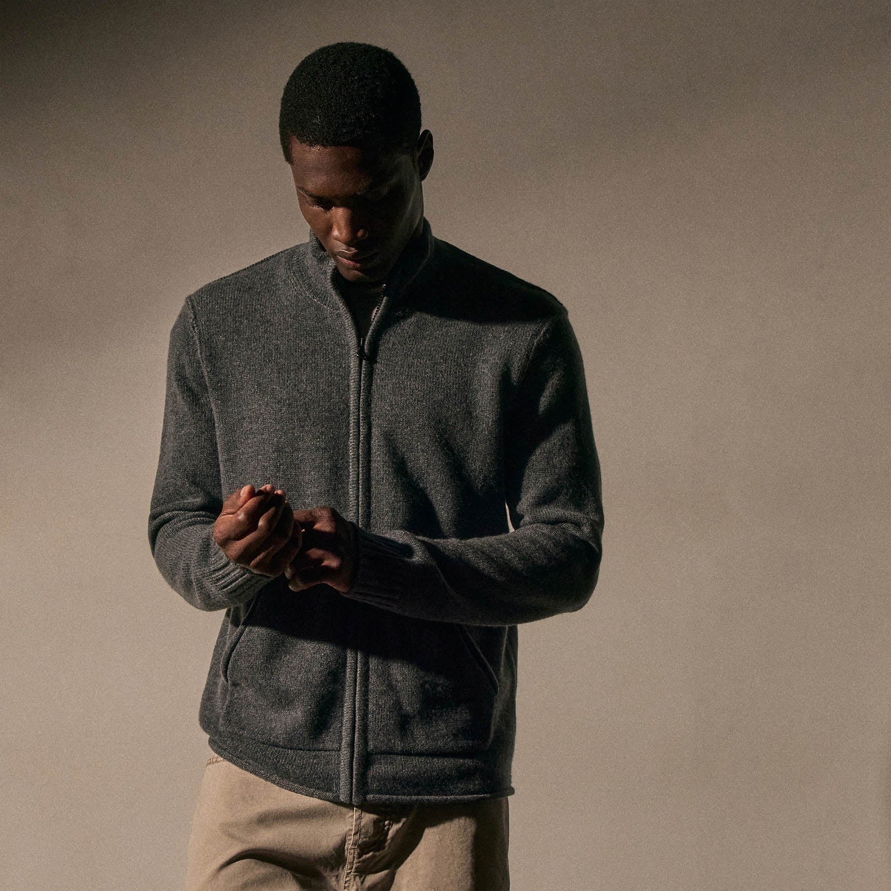 Recycled Cashmere Full Zip Sweater - Flannel