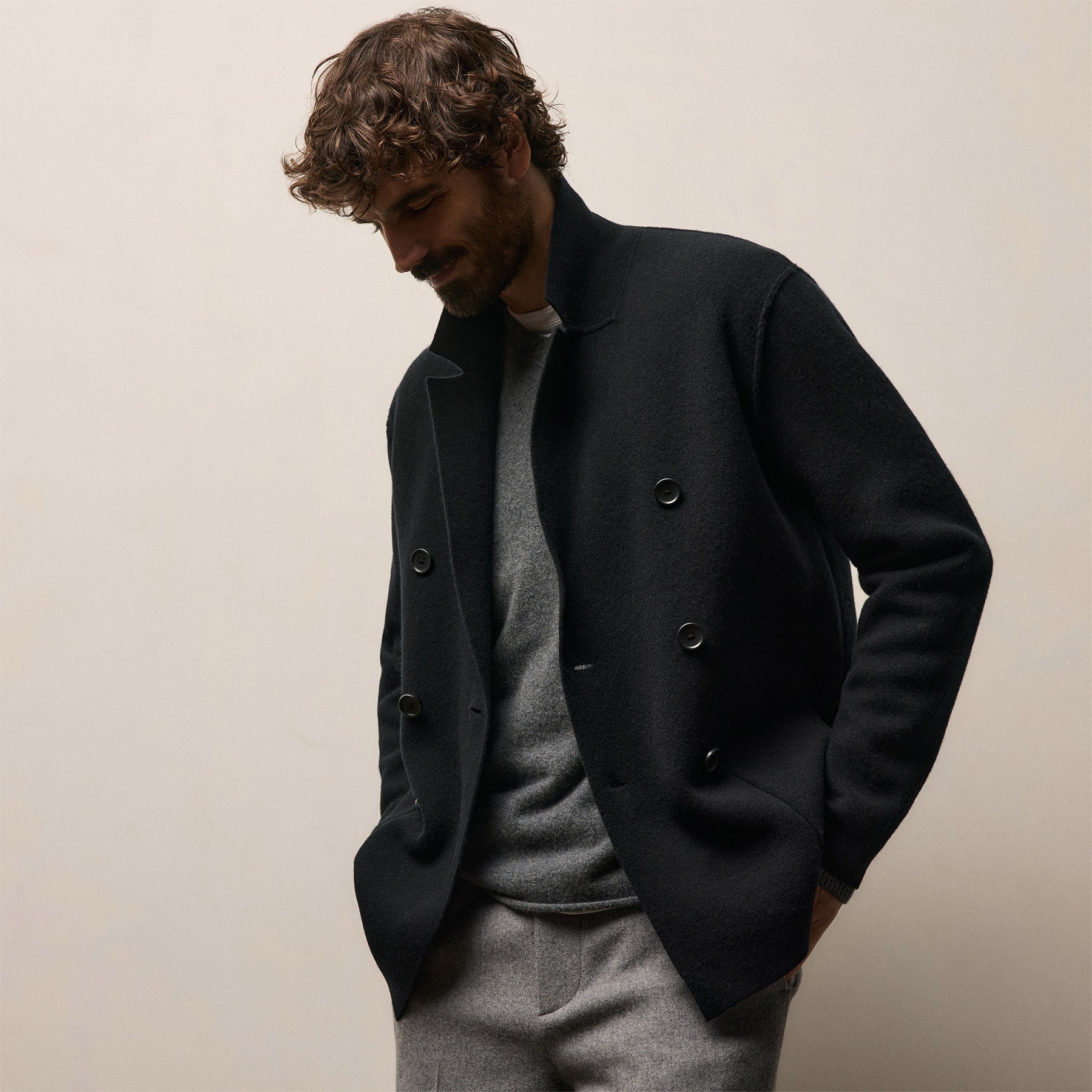 Double Breasted Cashmere Blazer - Black