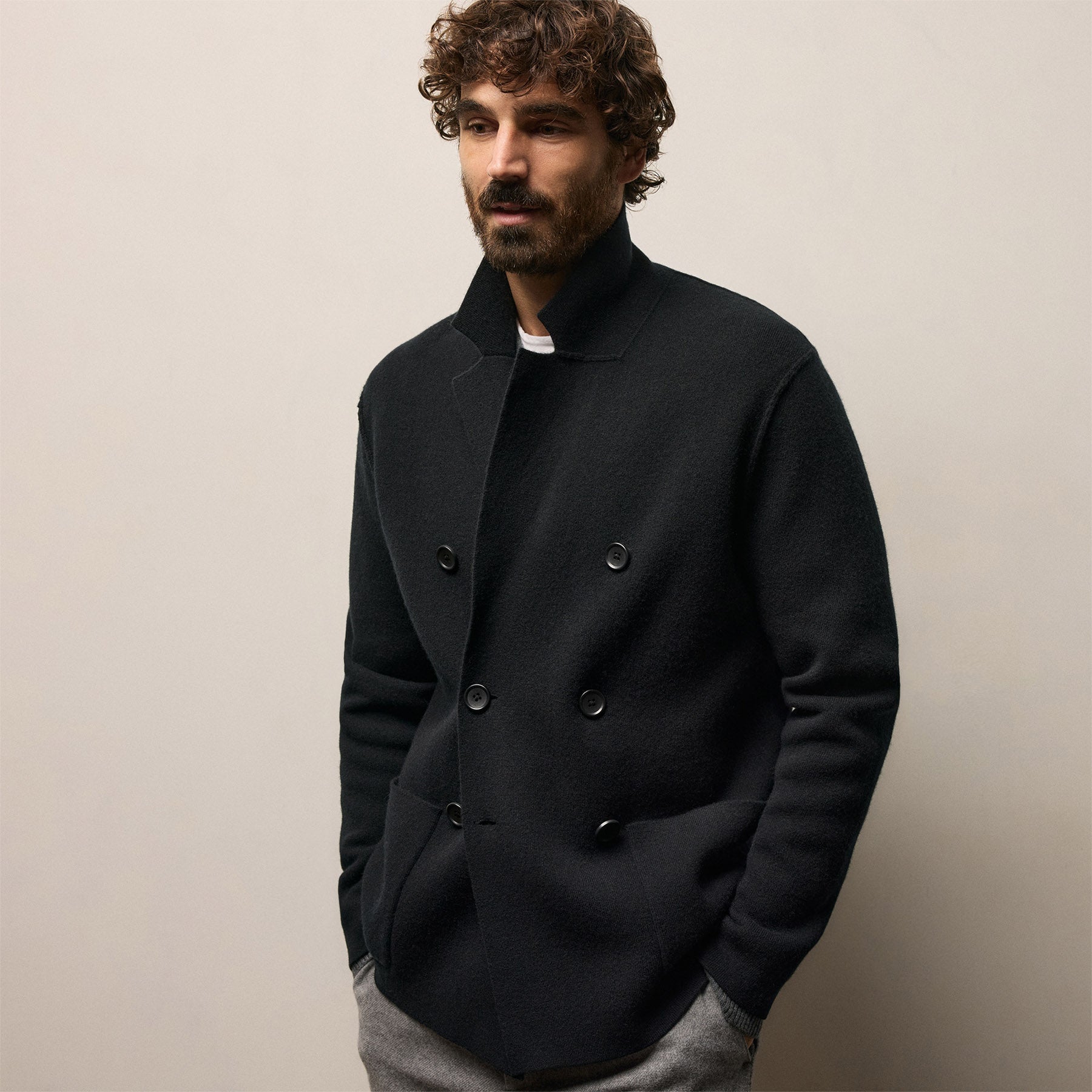 Double Breasted Cashmere Blazer - Black