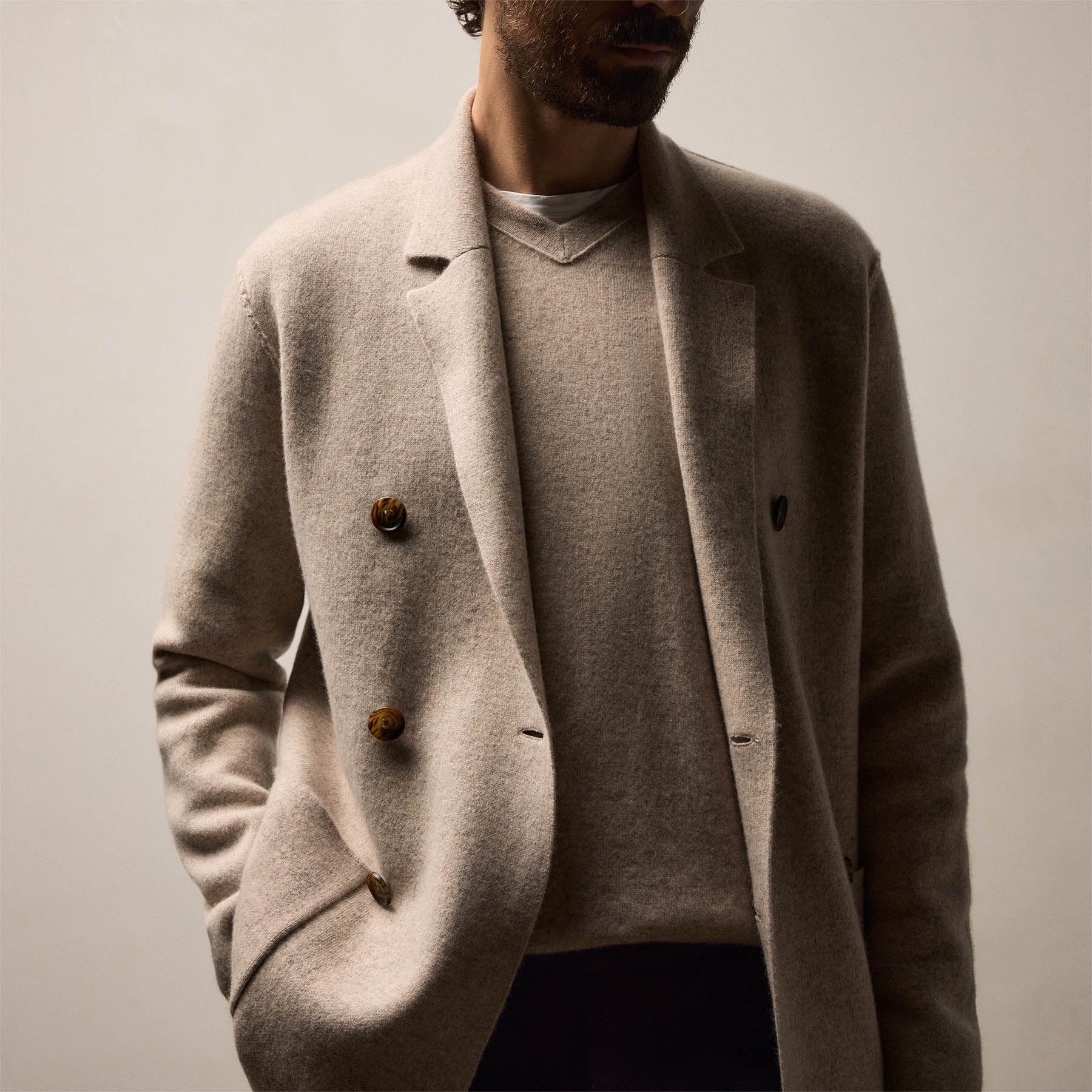 Double Breasted Cashmere Blazer - Stone