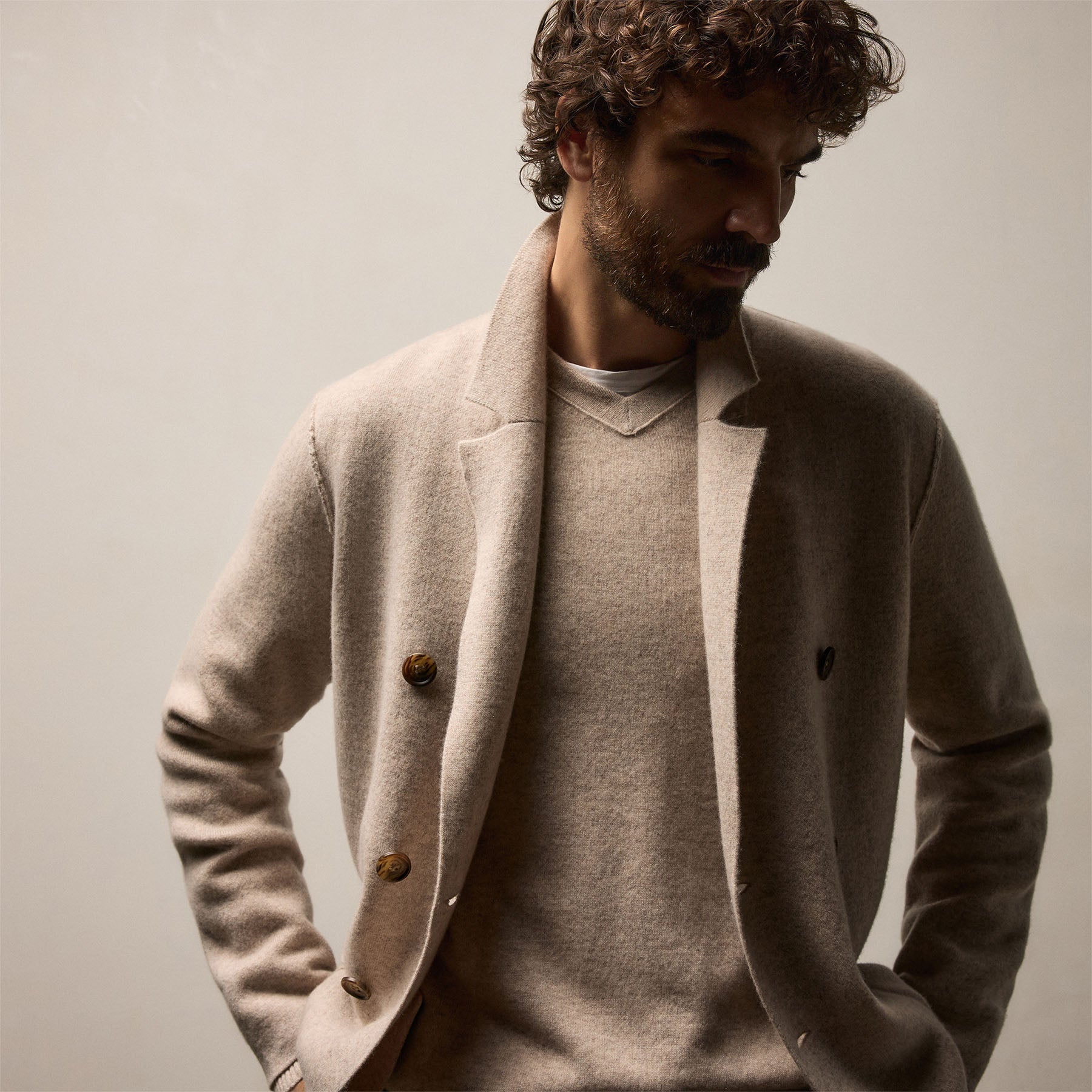 Double Breasted Cashmere Blazer - Stone