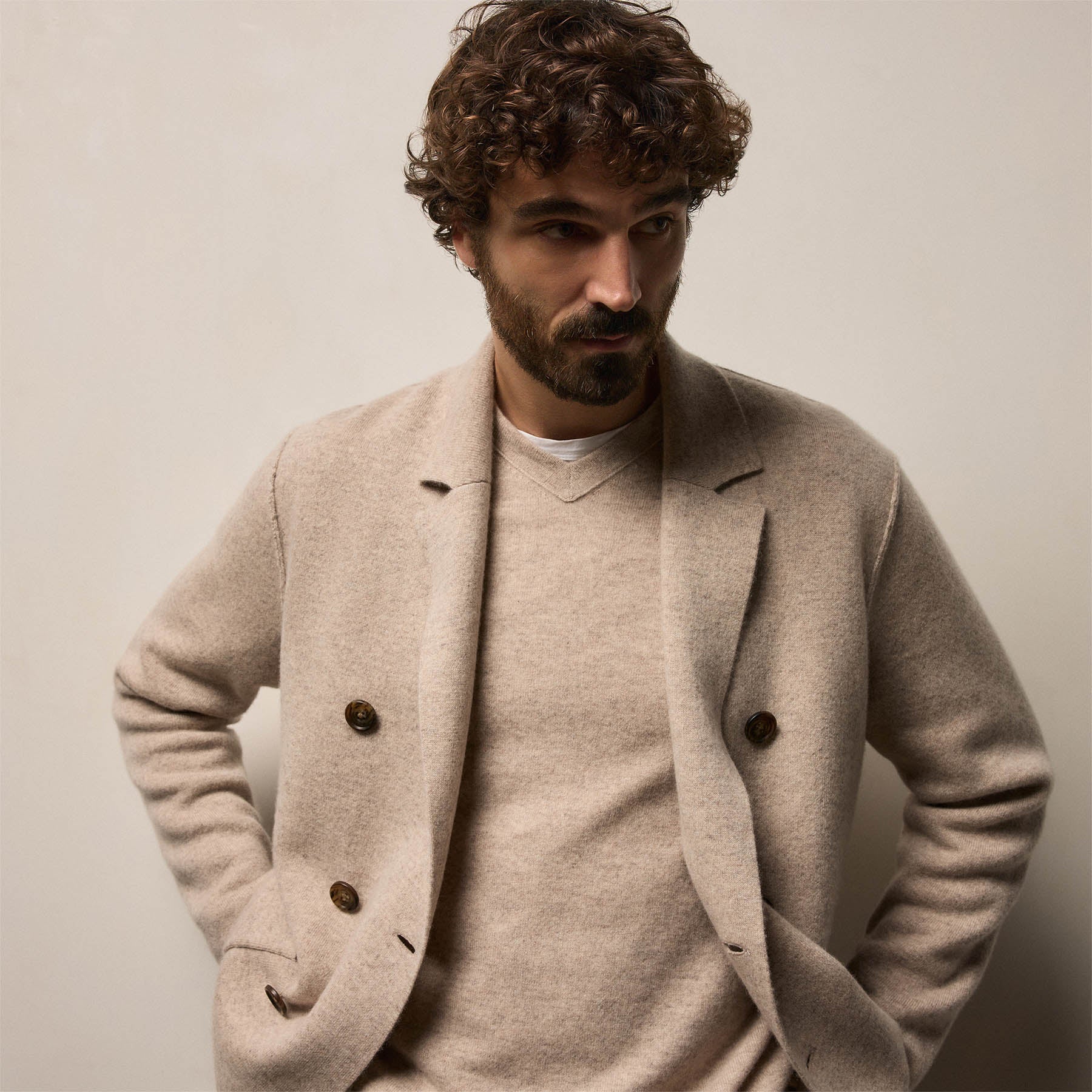 Double Breasted Cashmere Blazer - Stone