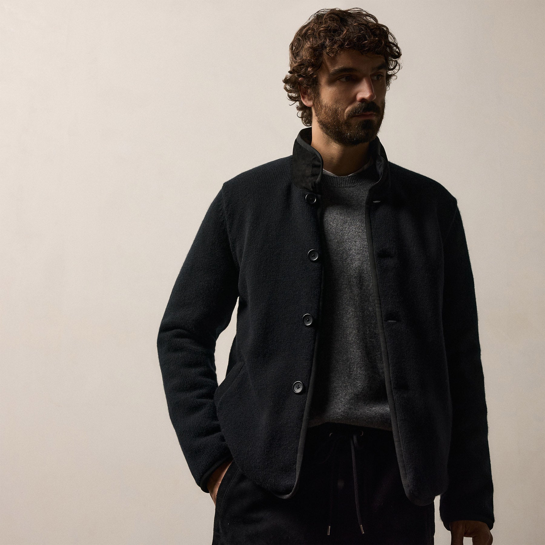 Recycled Cashmere Car Coat - Black/Black