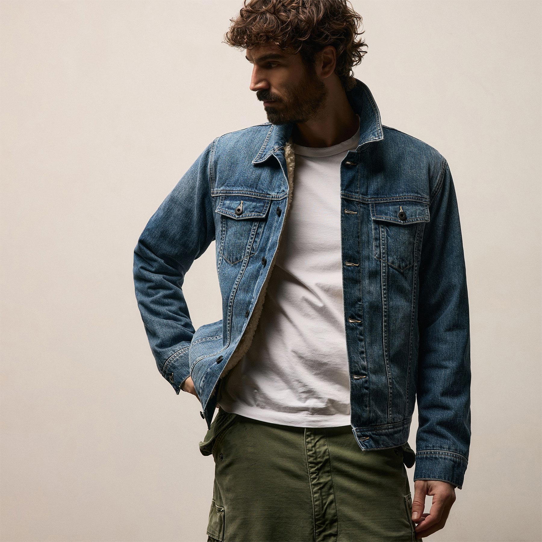 Lined Denim Trucker Jacket - Medium Wash