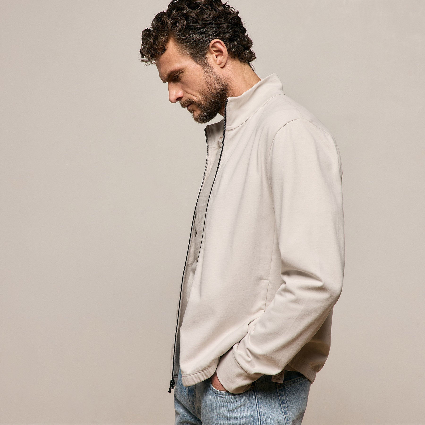 Organic Sueded Jersey Jacket - Pearl