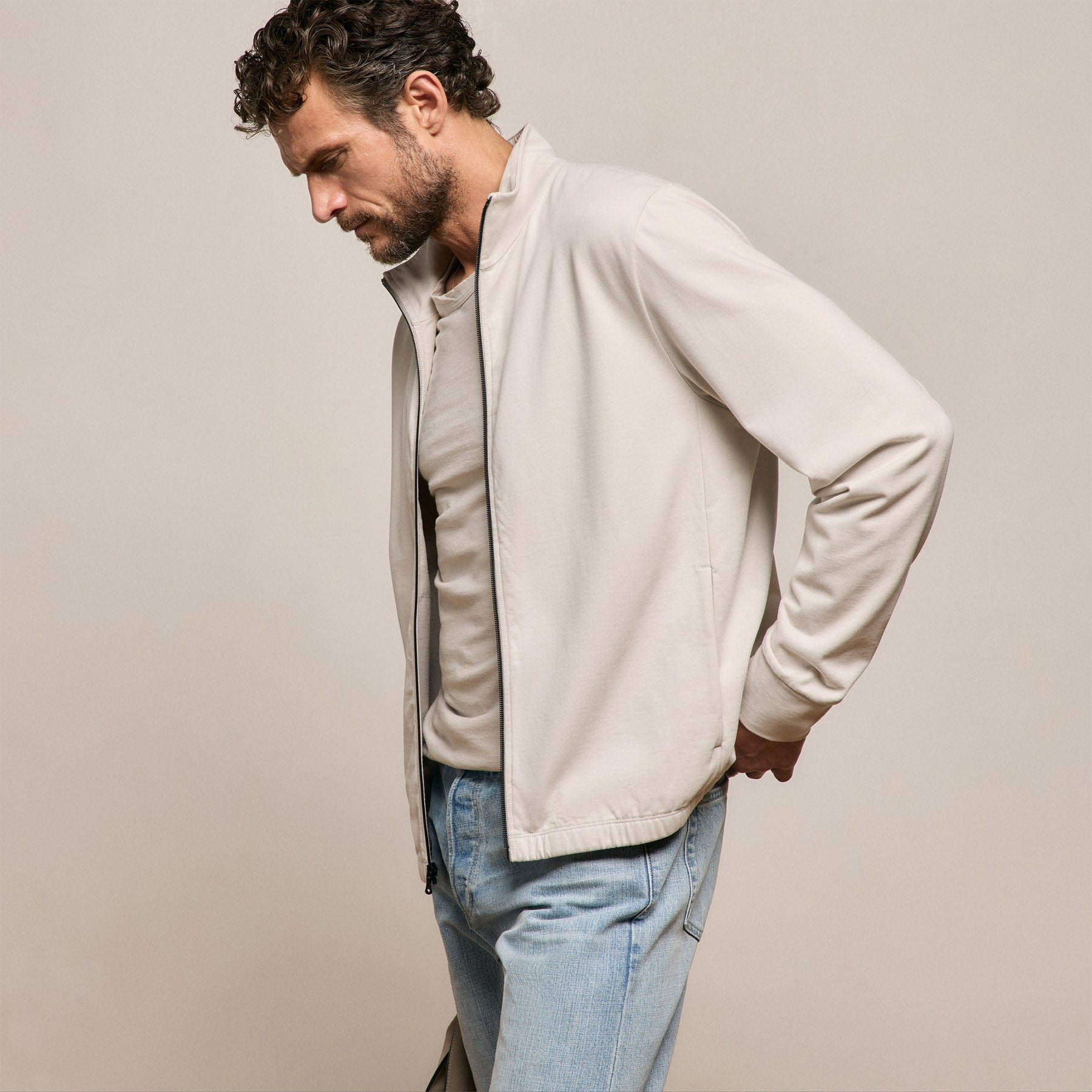 Organic Sueded Jersey Jacket - Pearl