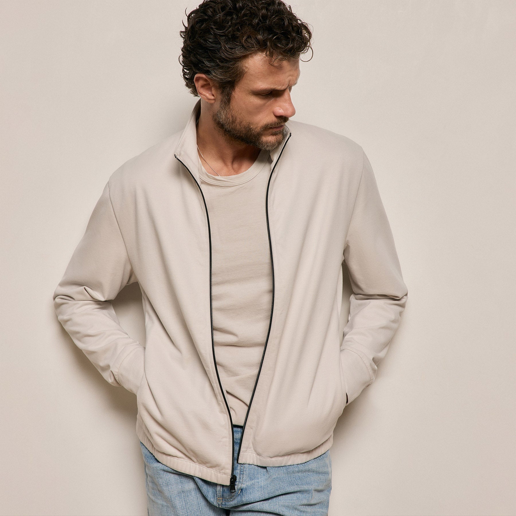 Organic Sueded Jersey Jacket - Pearl