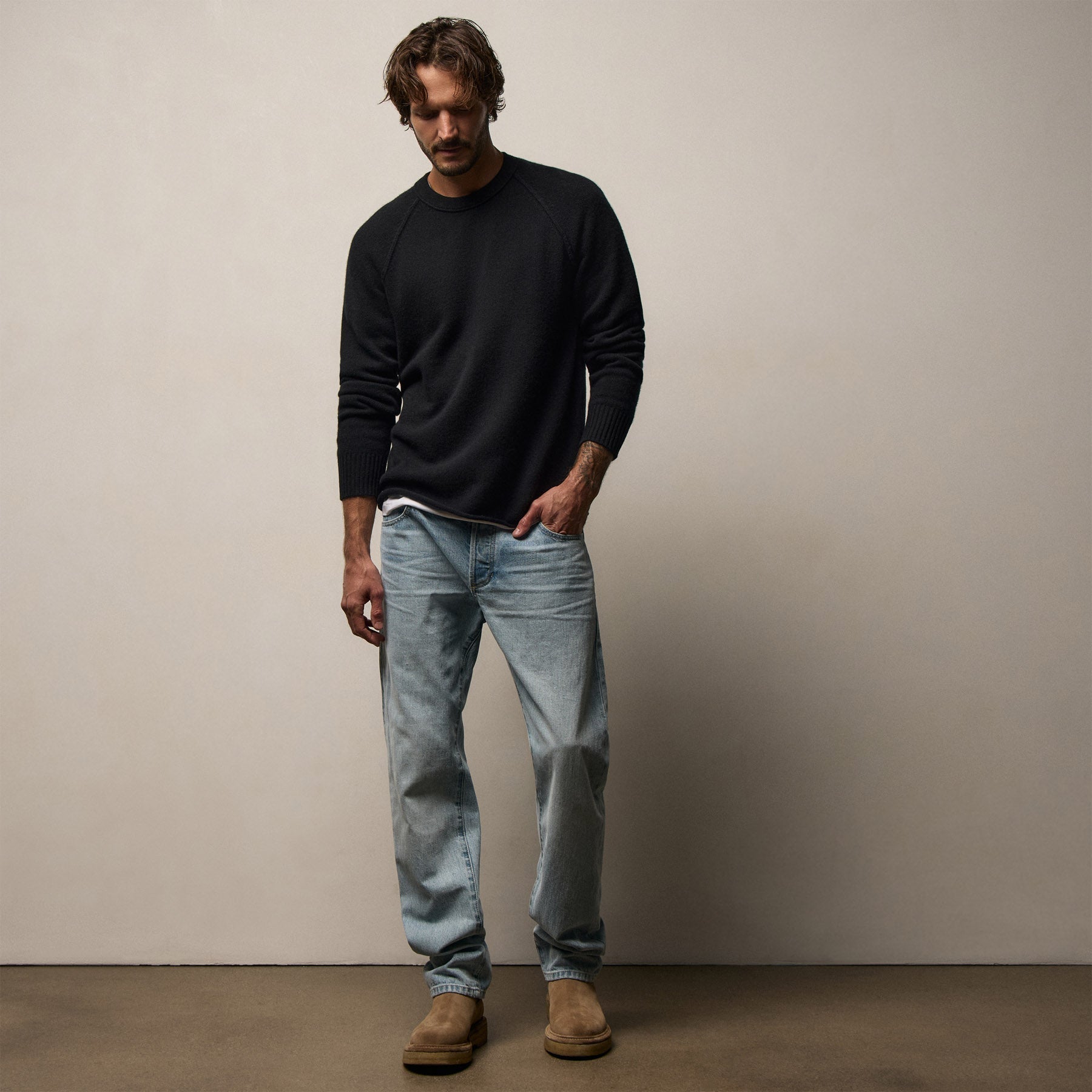 Recycled Cashmere Crew Sweater - Black