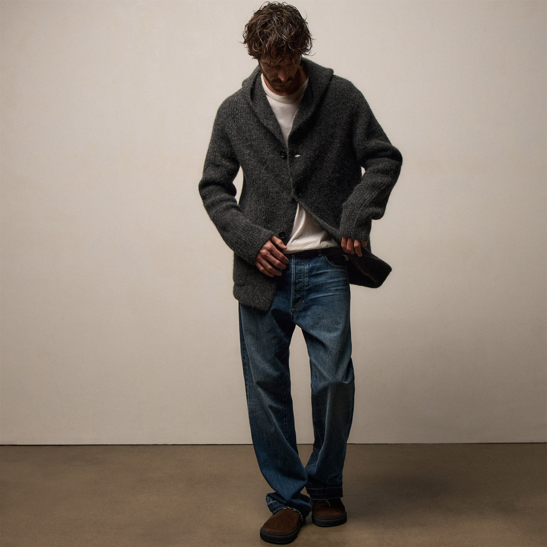Chunky Waffle Knit Hooded Coat - Anthracite
