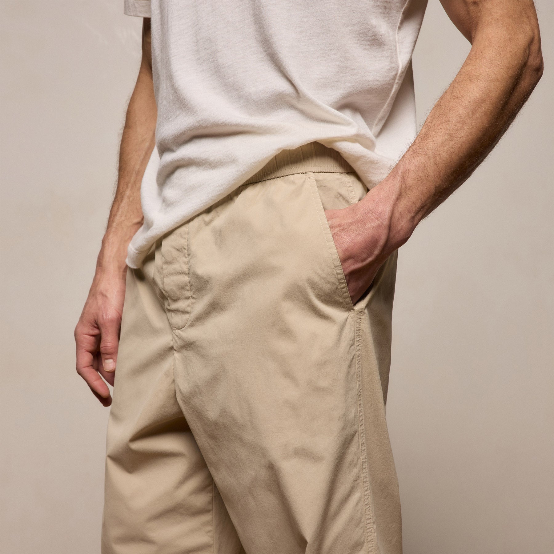 Stretch Poplin Drawstring Pant - Light Khaki