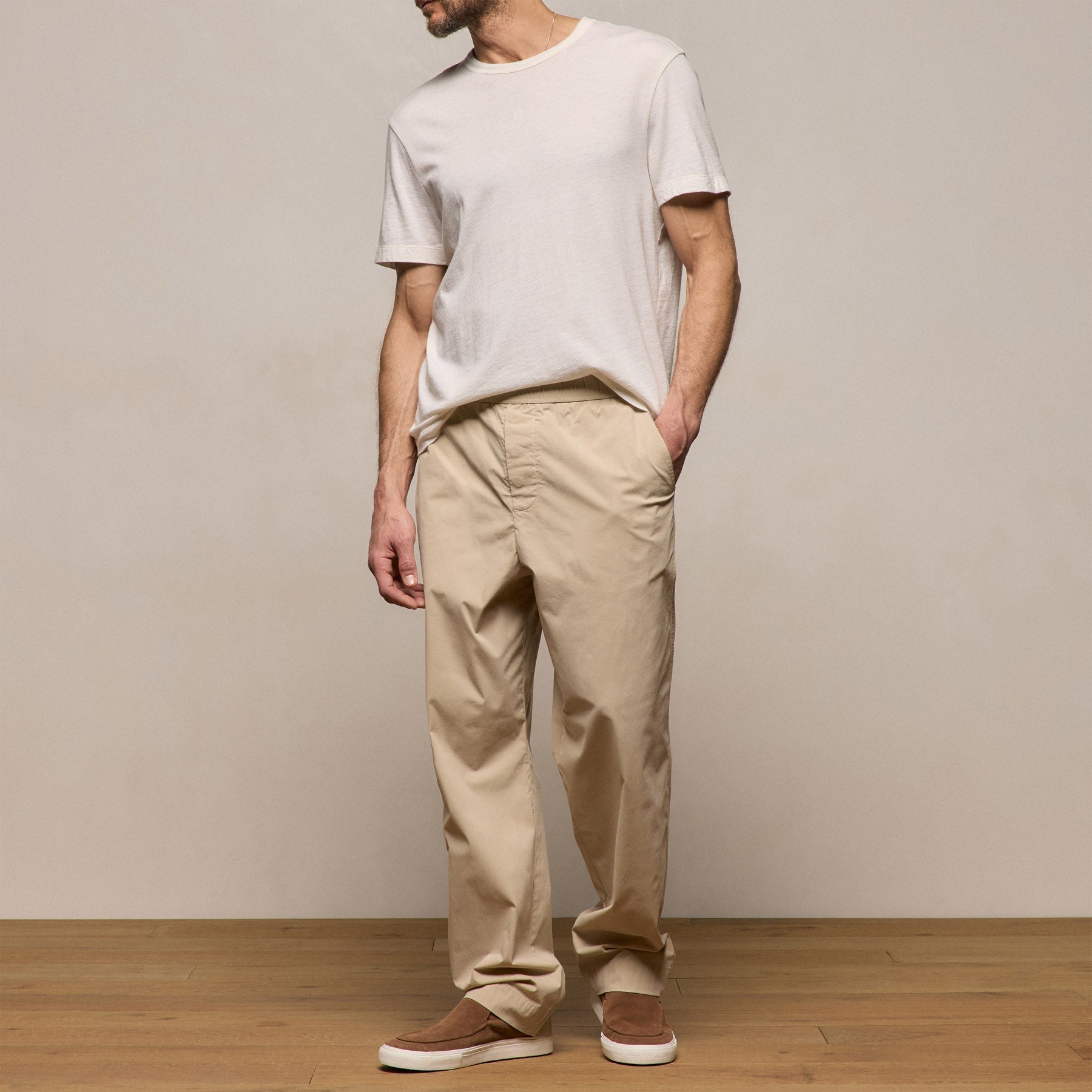 Stretch Poplin Drawstring Pant - Light Khaki