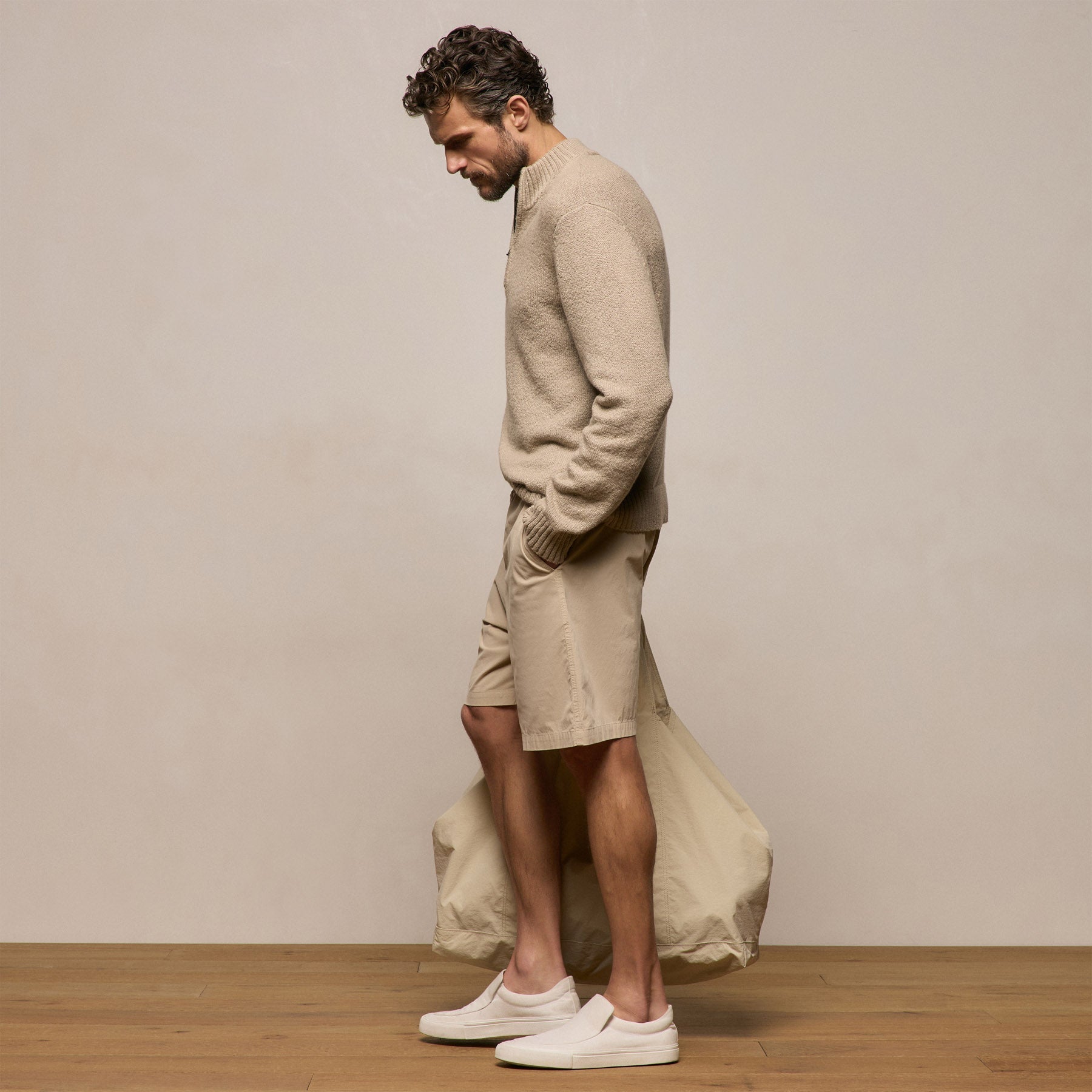 Stretch Poplin Drawstring Short - Light Khaki