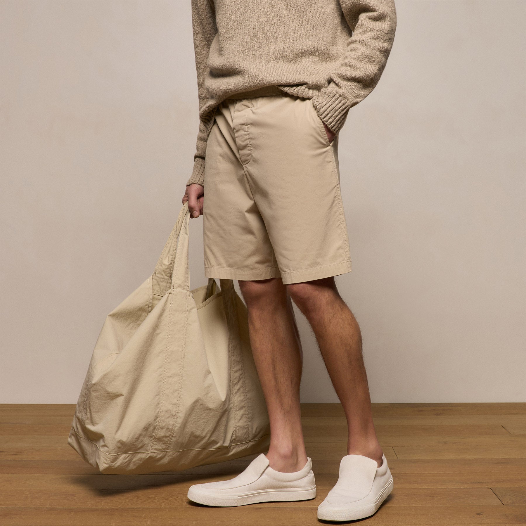 Stretch Poplin Drawstring Short - Light Khaki