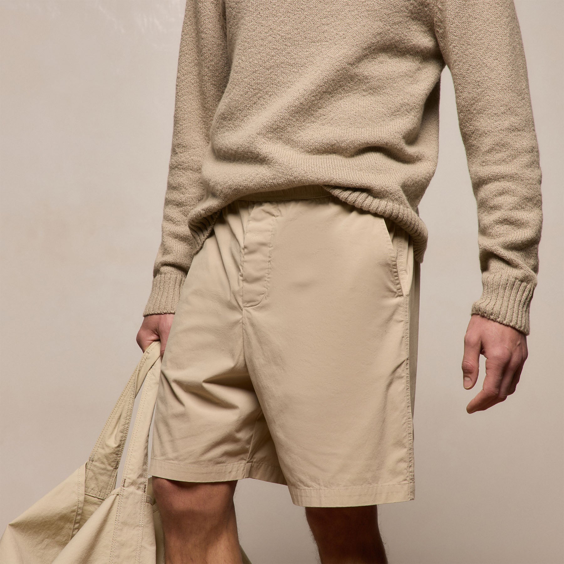 Stretch Poplin Drawstring Short - Light Khaki