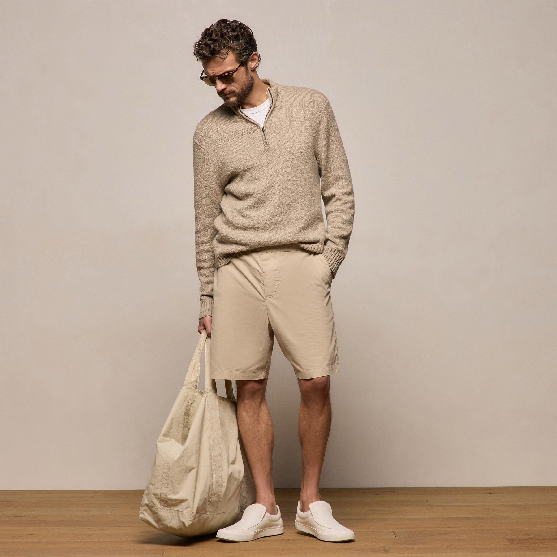 Stretch Poplin Drawstring Short - Light Khaki
