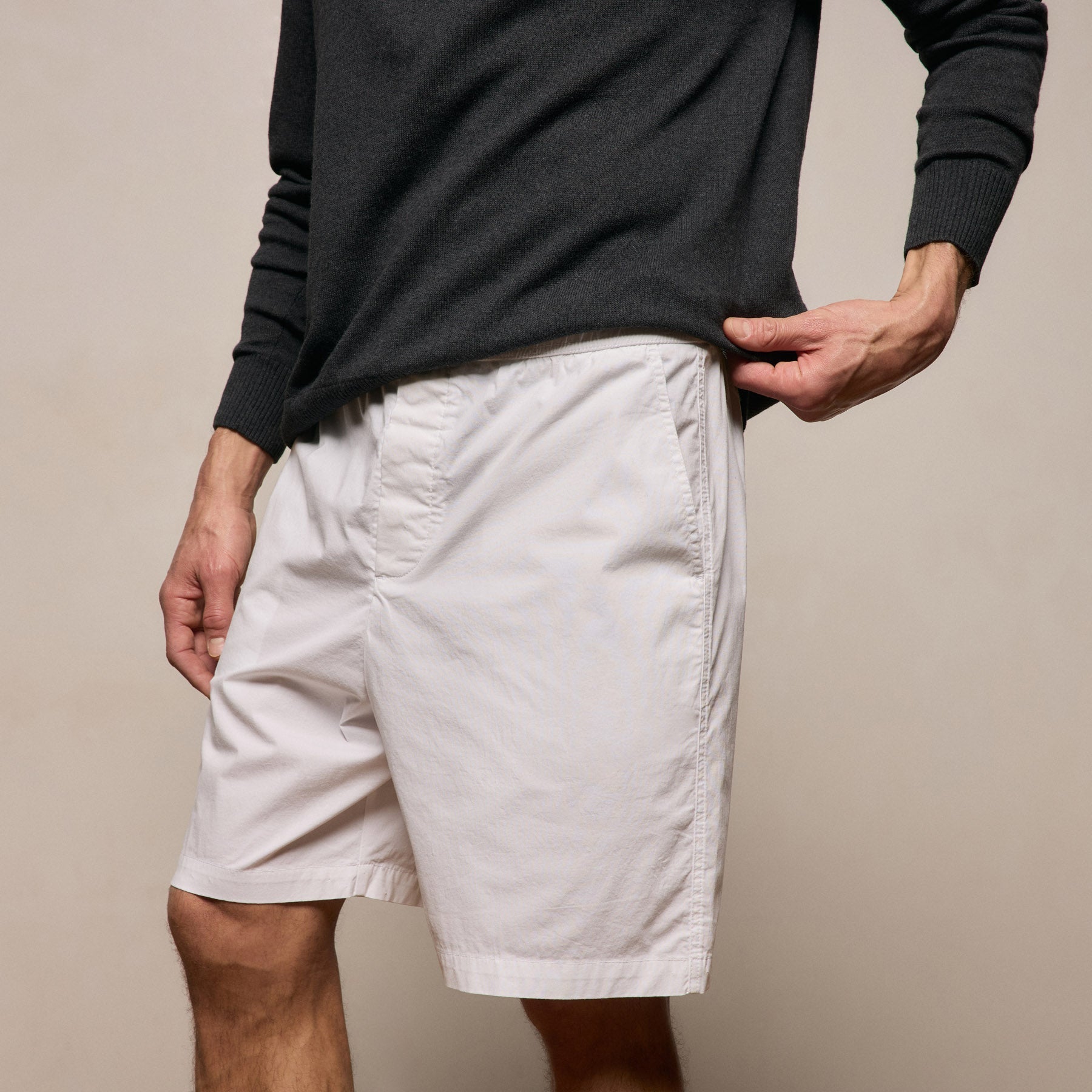 Stretch Poplin Drawstring Short - White