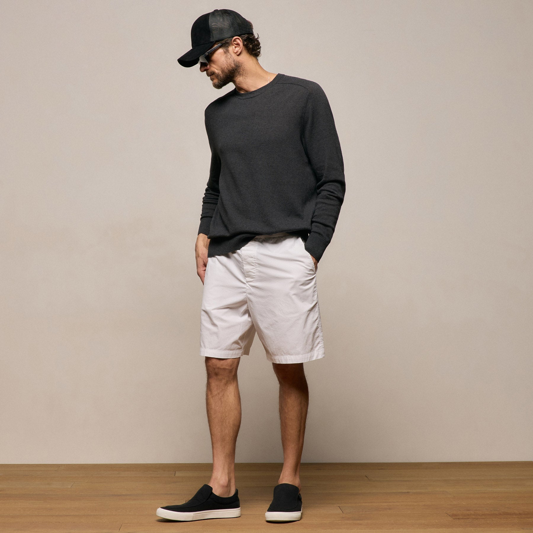 Stretch Poplin Drawstring Short - White