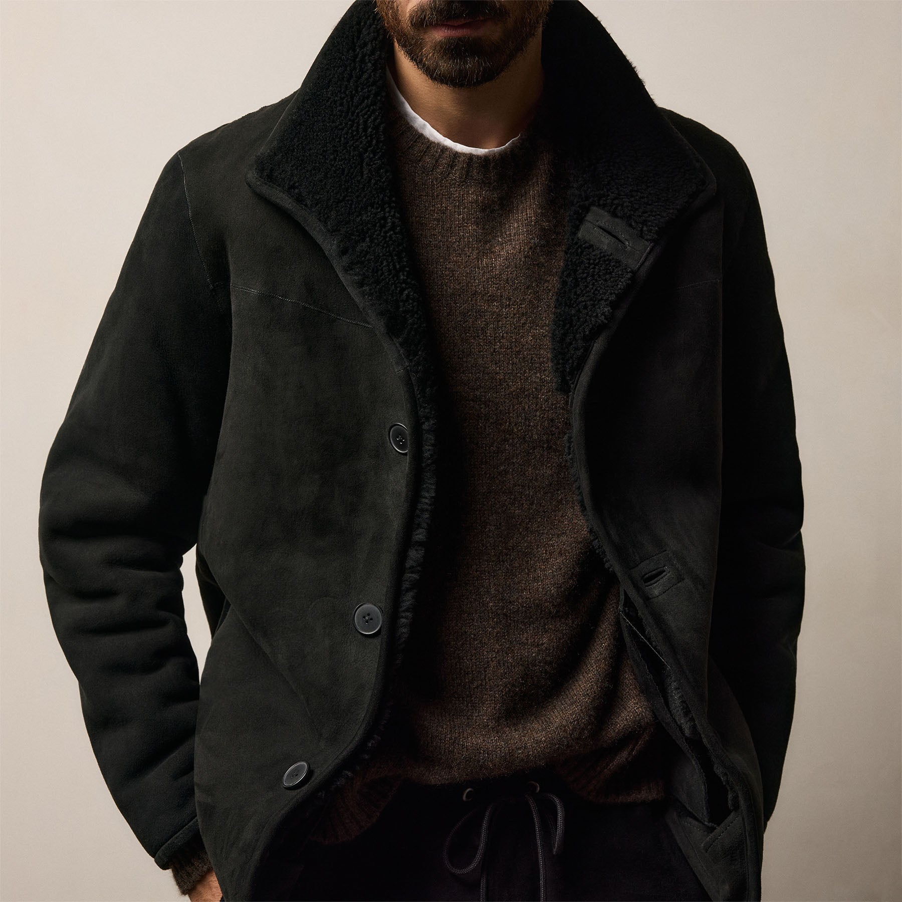 Suede Shearling Jacket - Black