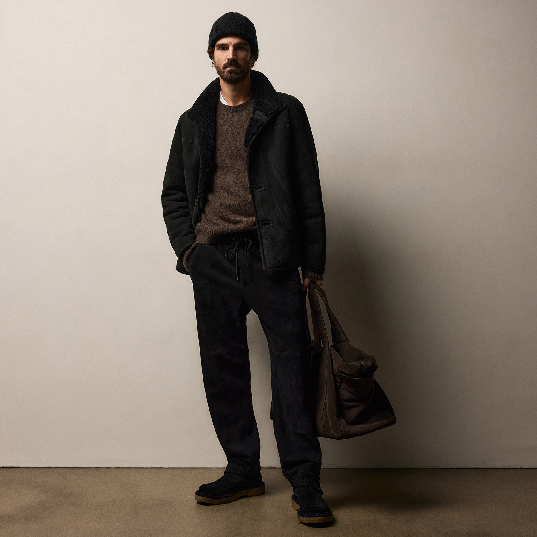 Suede Shearling Jacket - Black