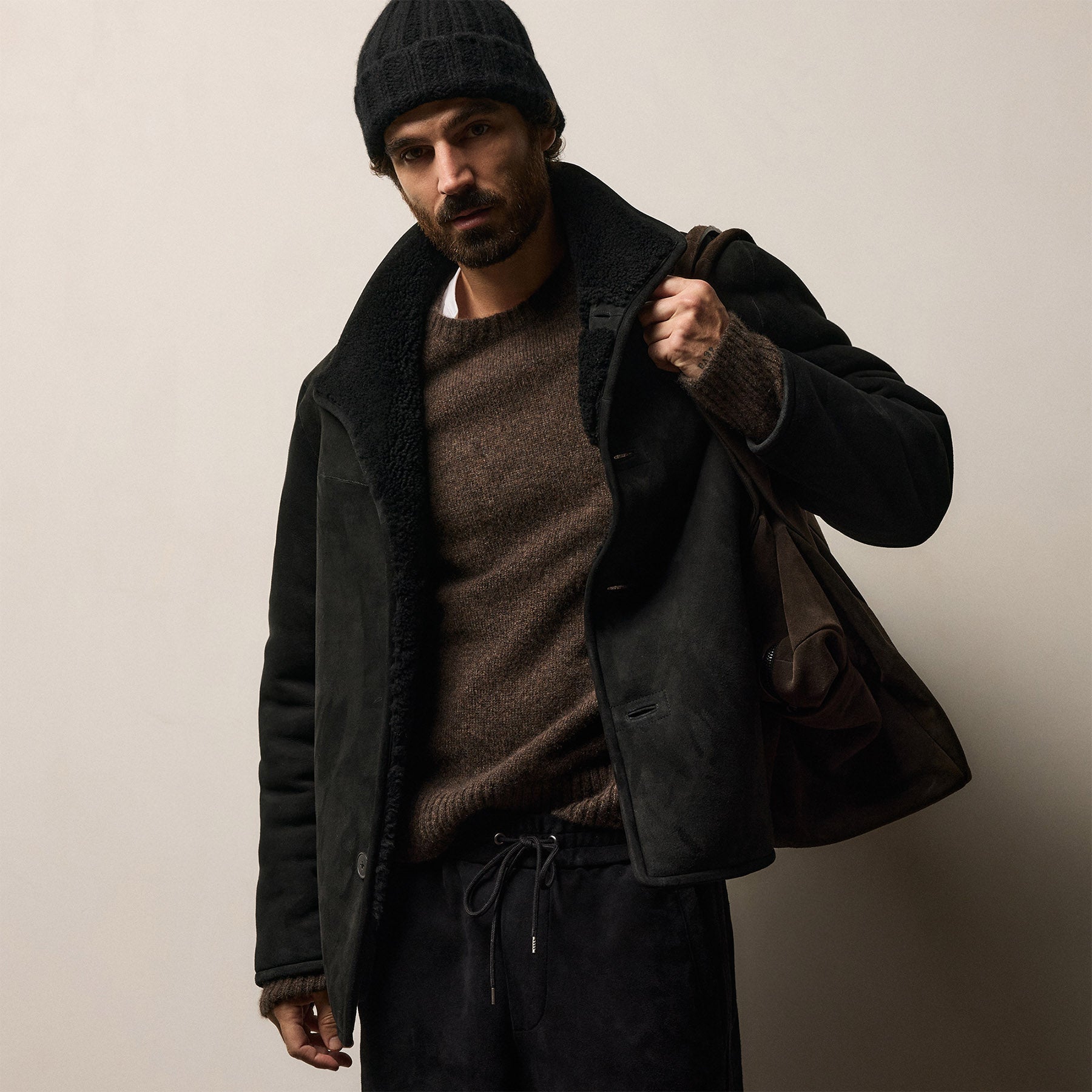 Suede Shearling Jacket - Black