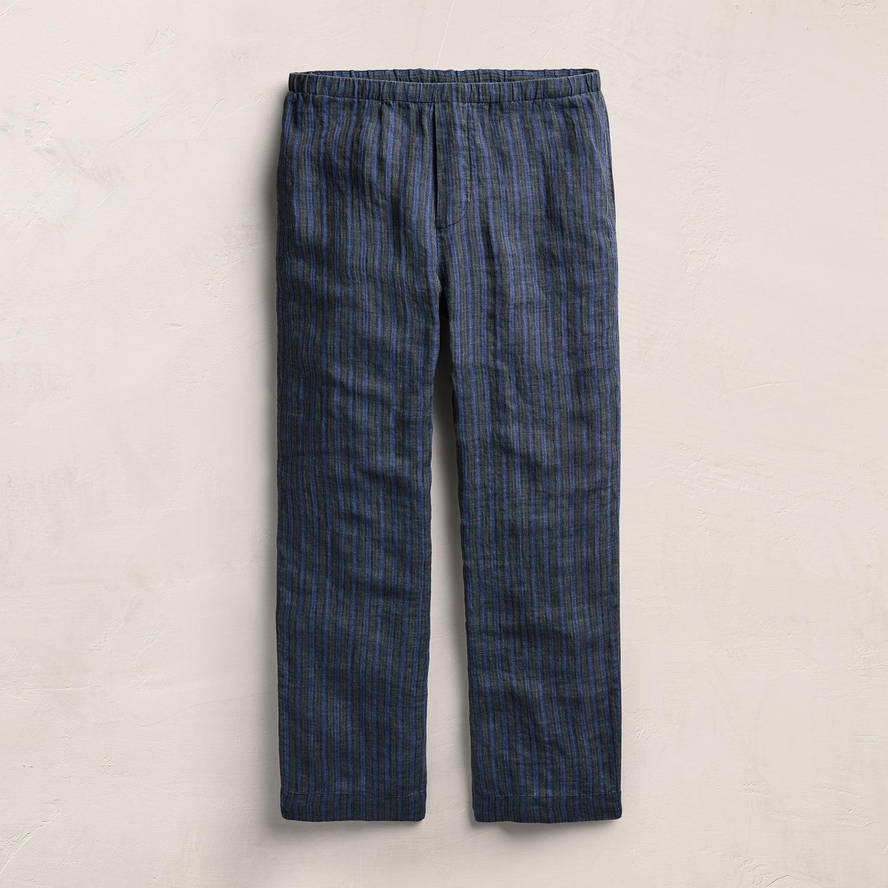 Washed Stripe Linen Relaxed Pant - Blue Stripe
