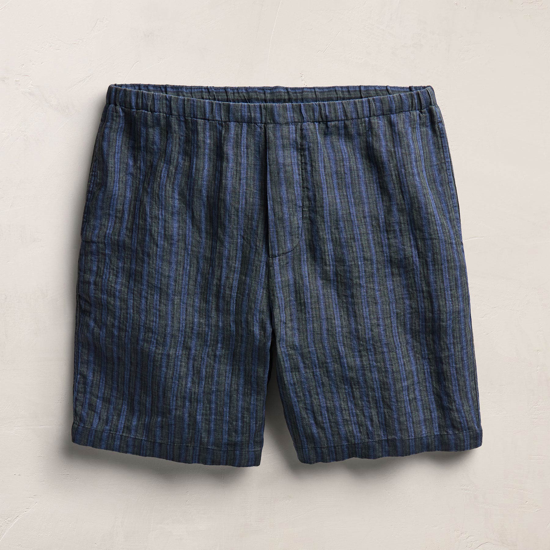 Washed Stripe Linen Relaxed Short - Blue Stripe