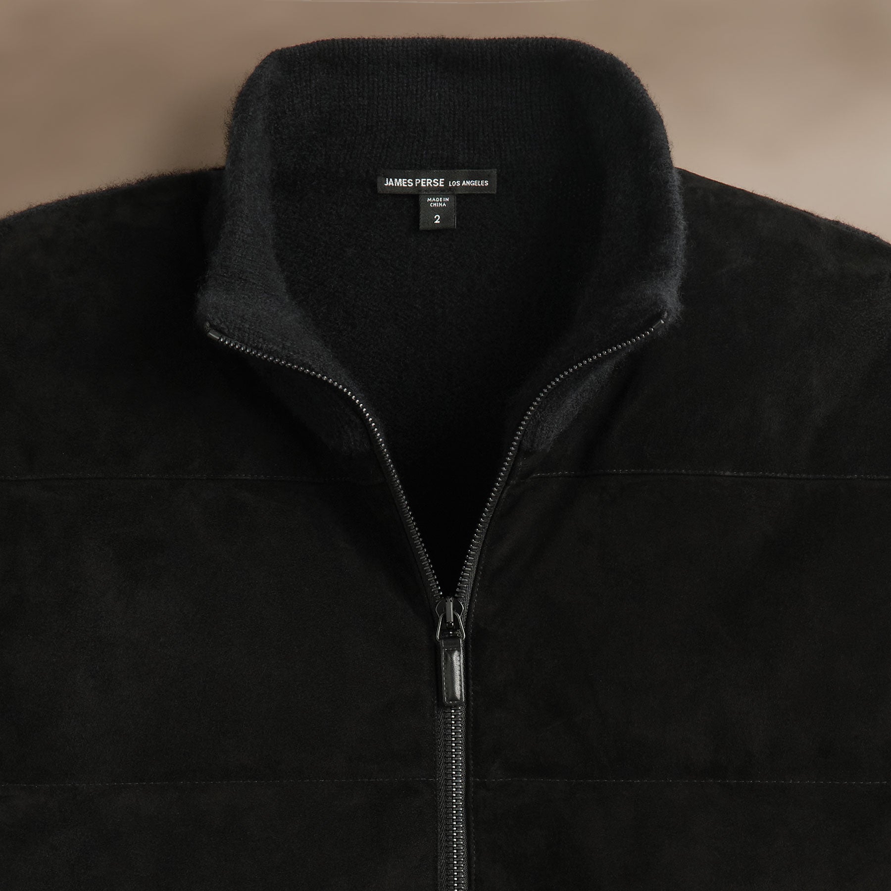 Suede Front Zip Up Sweater - Black