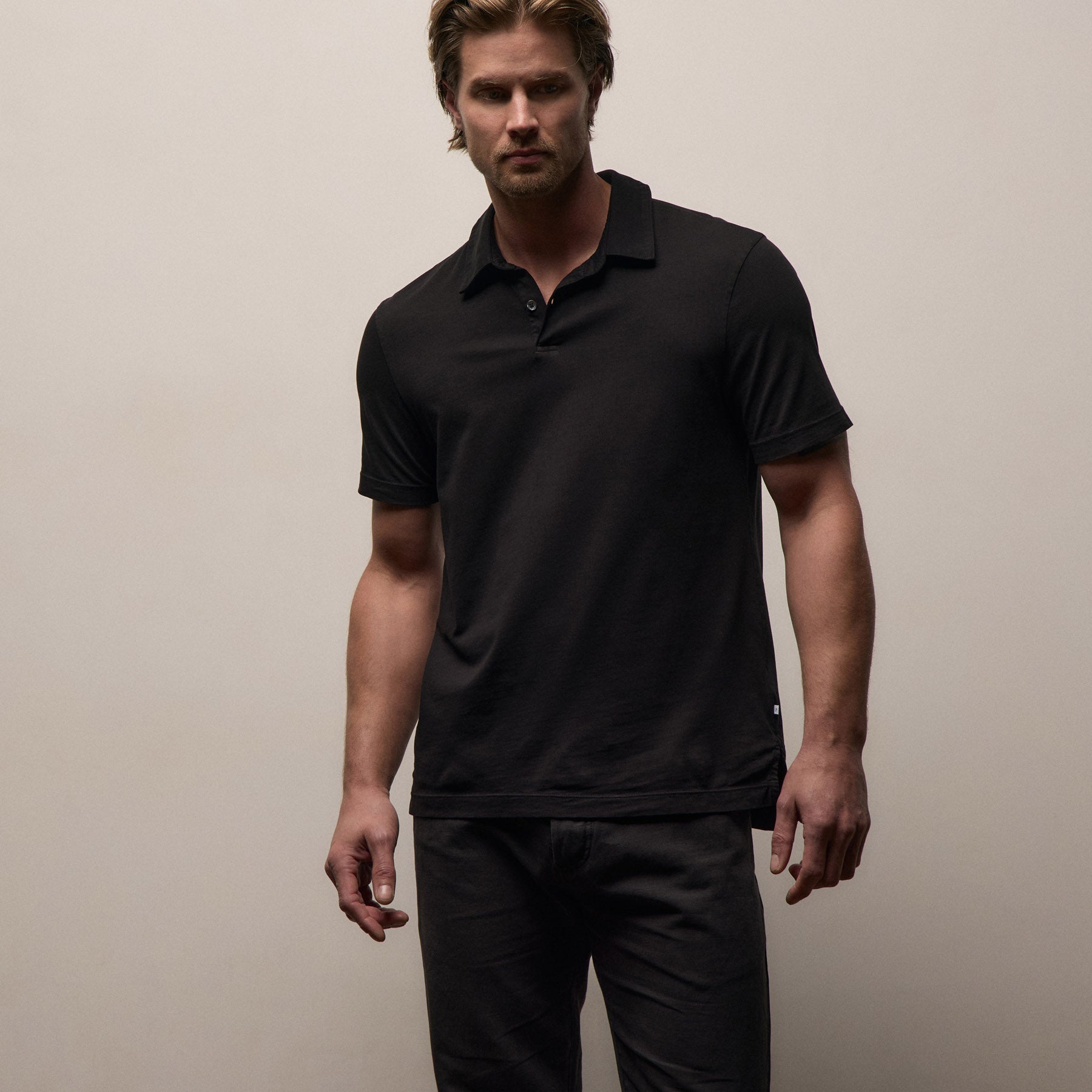 Sueded Jersey Polo - Black